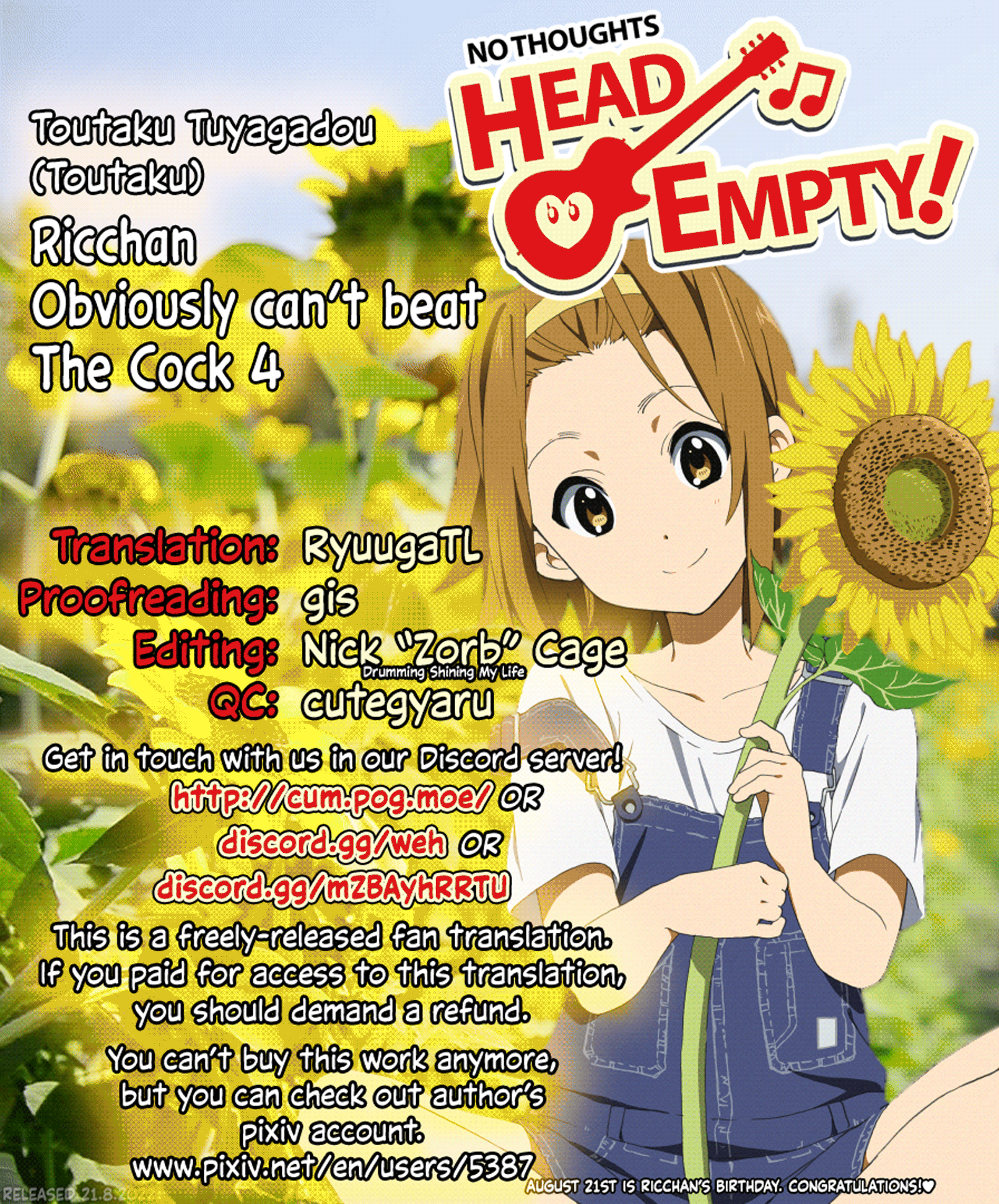 (COMIC1☆6) [Toutaku Tuyagadou (Toutaku)]R.O.T 4 Ritsu-chan wa Ookata no Yosoudoori Chinpo ni wa Katenakatta yo... | R.O.T 4 Ricchan Obviously Can’t Beat The Cock 4(K-ON!) [English] [head empty] Page 17