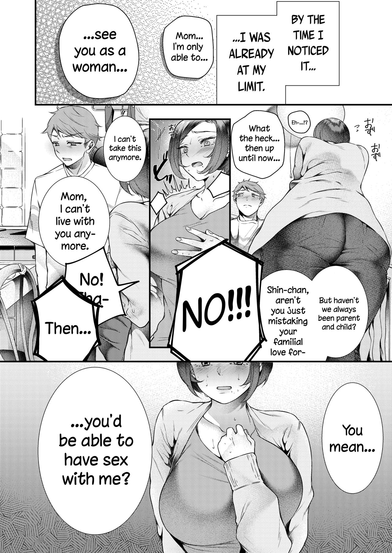 [Shinsen Shiboritate Nama Gyuunyuu (Shiawase na Choushoku.)]Okaa-san, Kono Kankei Ja Irarenai | Mom, We Can't Keep Going Like This[English] {Doujins.com} [Digital] Page 7