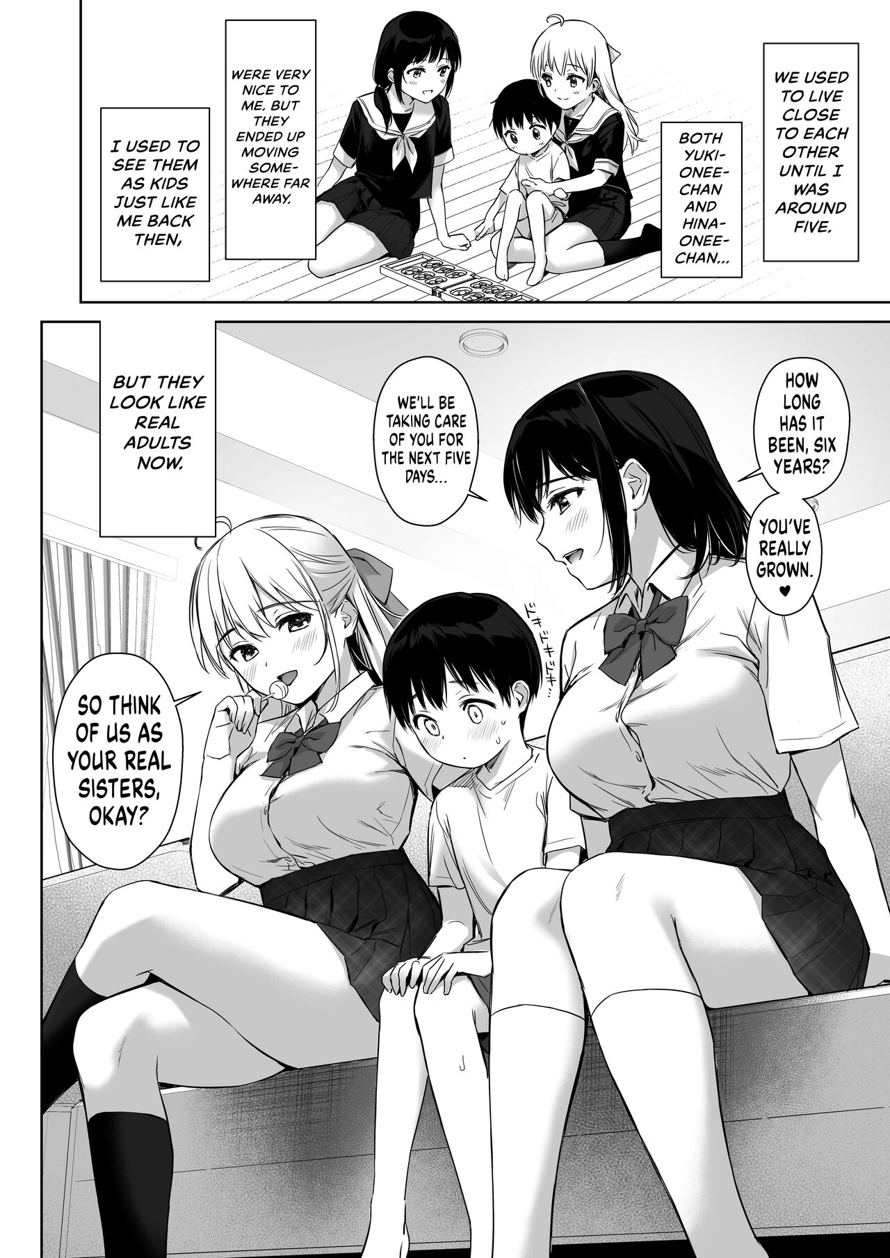 [Amakuchi Syoujo (Umakuchi Syouyu)]Naisho no Hajimete ~Suunenburi ni Atta Shinseki no Bijin JK Shimai ni Ecchi no Tehodoki Sarechaimasu~[English] {RedLantern} [Digital] Page 6