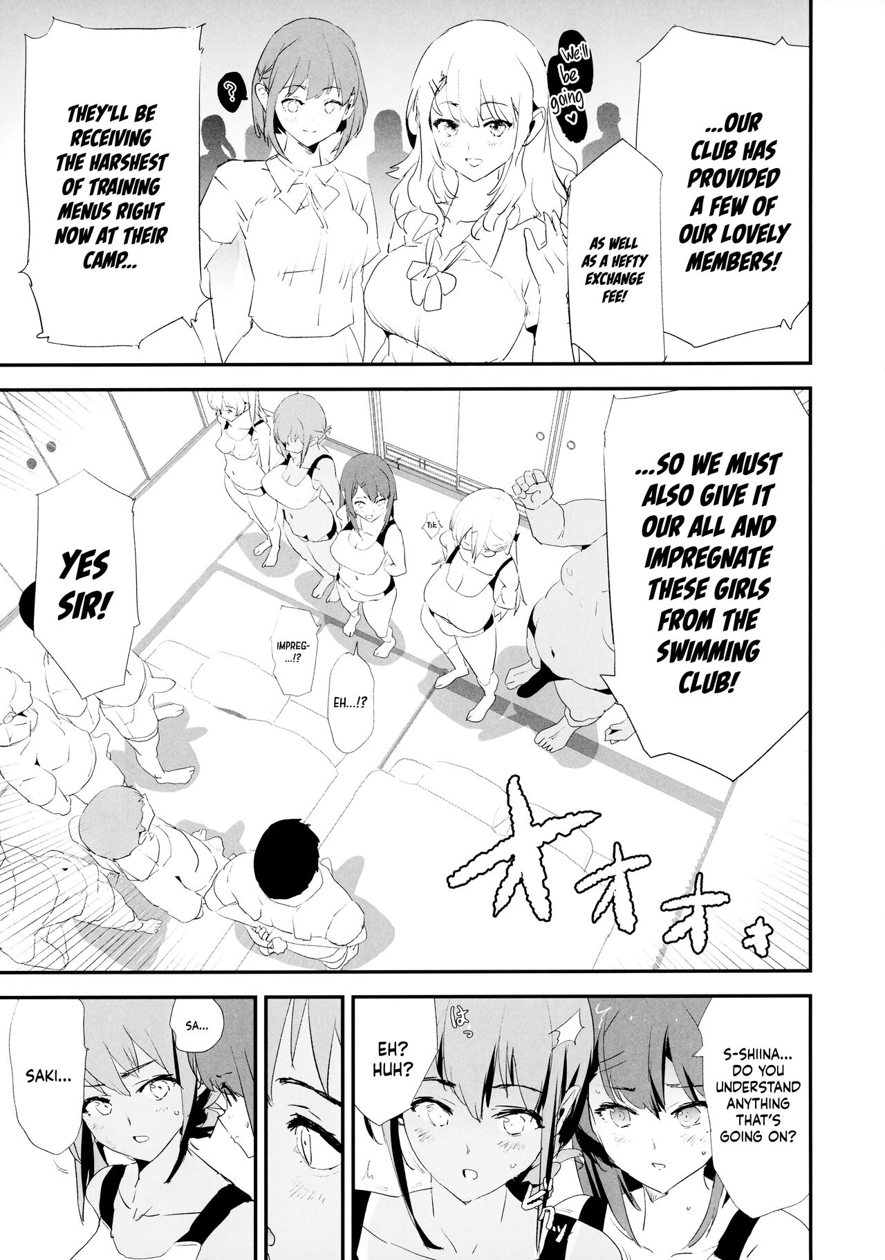 (C100) [Yami ni Ugomeku (Dokurosan)]Watashi-tachi no Onaho Koukan Gasshuku Ichinichime! | Our exchange cocksleeve camp! First day! + Omake Paper[English] [Kinsei Translations] [Decensored] Page 4