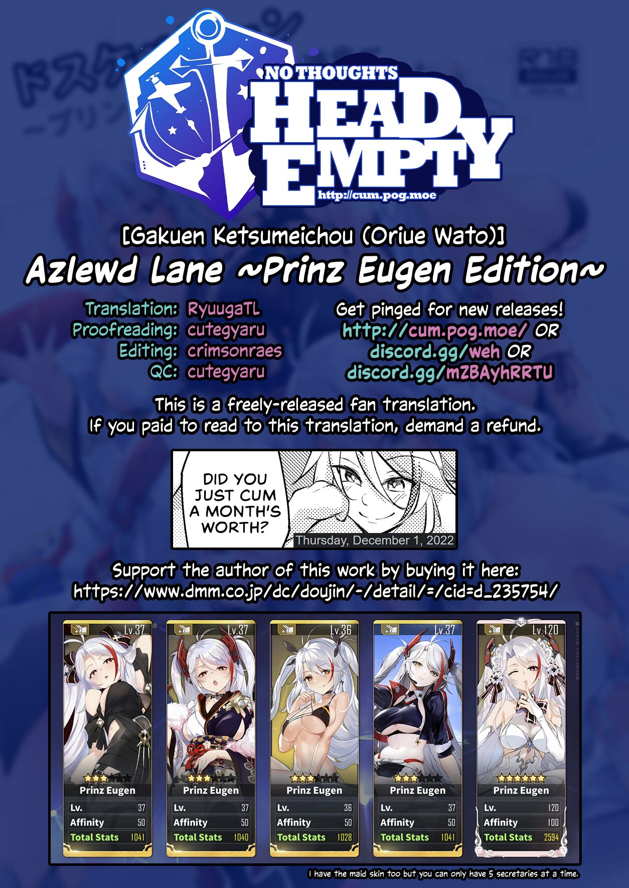 [Gakuen Ketsumeichou (Oriue Wato)]Dosukebe Lane ~ Prinz Eugen no Baai ~ | Azlewd Lane ~ Prinz Eugen Edition ~(Azur Lane) [English] [head empty] [Digital] Page 59