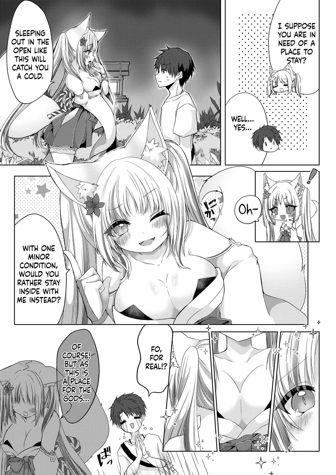 [Koume Kouhiiten (Shio, Satsuki Atan)]Kitsuneko Miko Ichiya Taiken Course?! | Fox Girl Shrine Maiden One-Night Trial Course?![English] Page 4