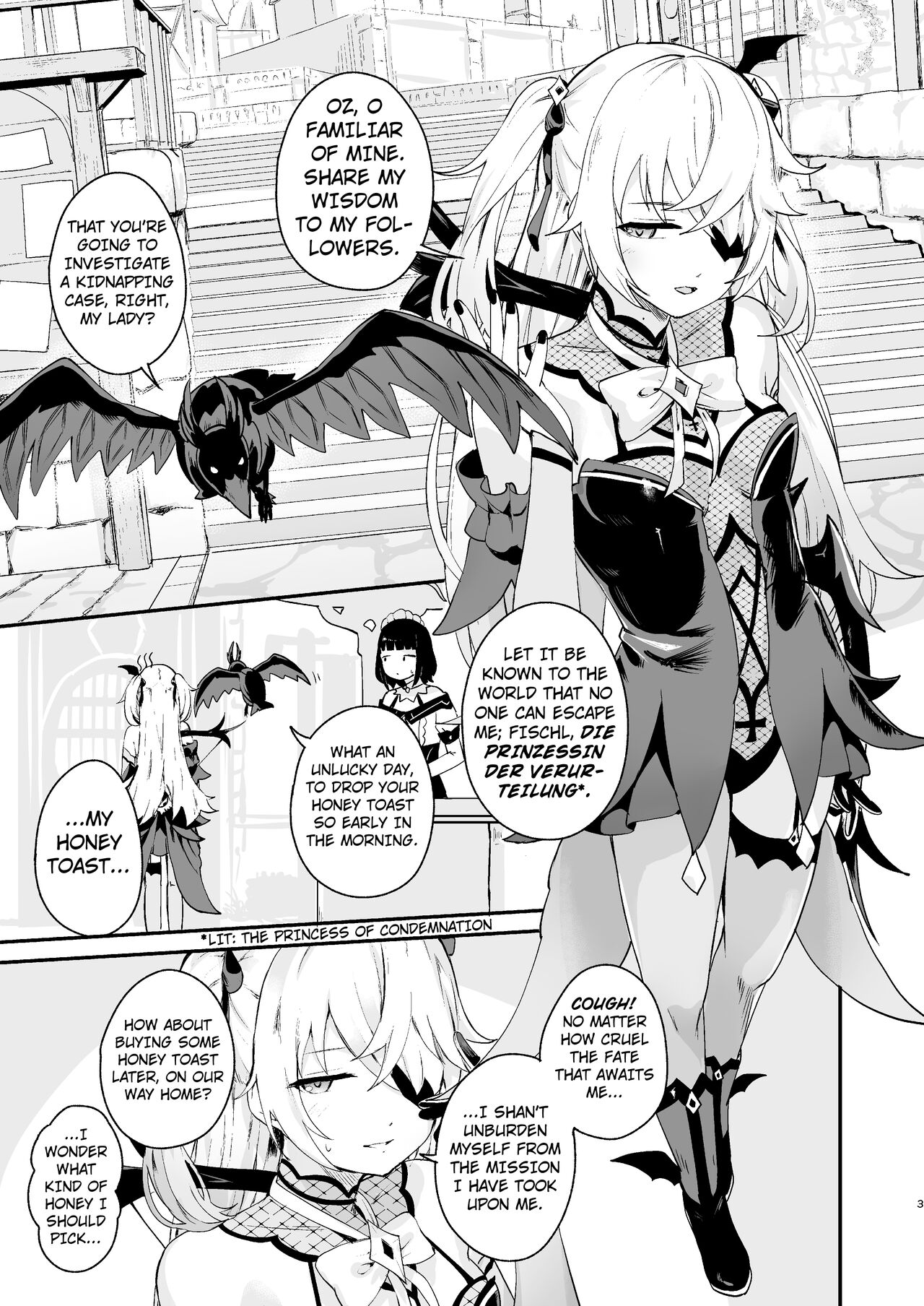 [Koromoko Kokoro (Koromotake)]Koujou Ochiru | Fischl Falling to Ruin(Genshin Impact) [English] [Kuraudo] [Digital] Page 2
