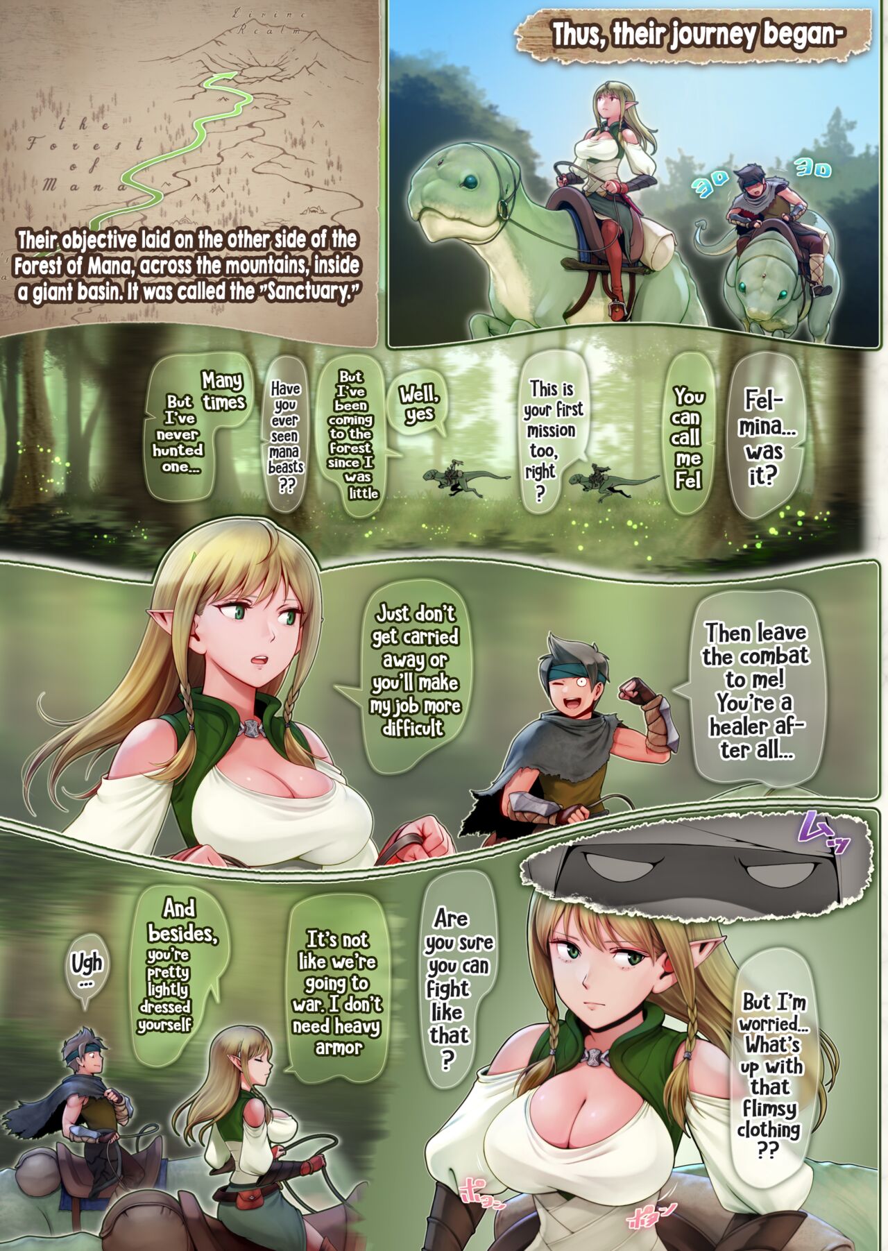 [Horiishi Horuto]Fel to Mana no Mori -Taieki de Tairyoku Kaifuku sasetekureru Bakunyuu Healer Elf- | Fel and the Forest of Mana -The big titty elf healer recovers my stamina with her bodily fluids-[English] Page 9