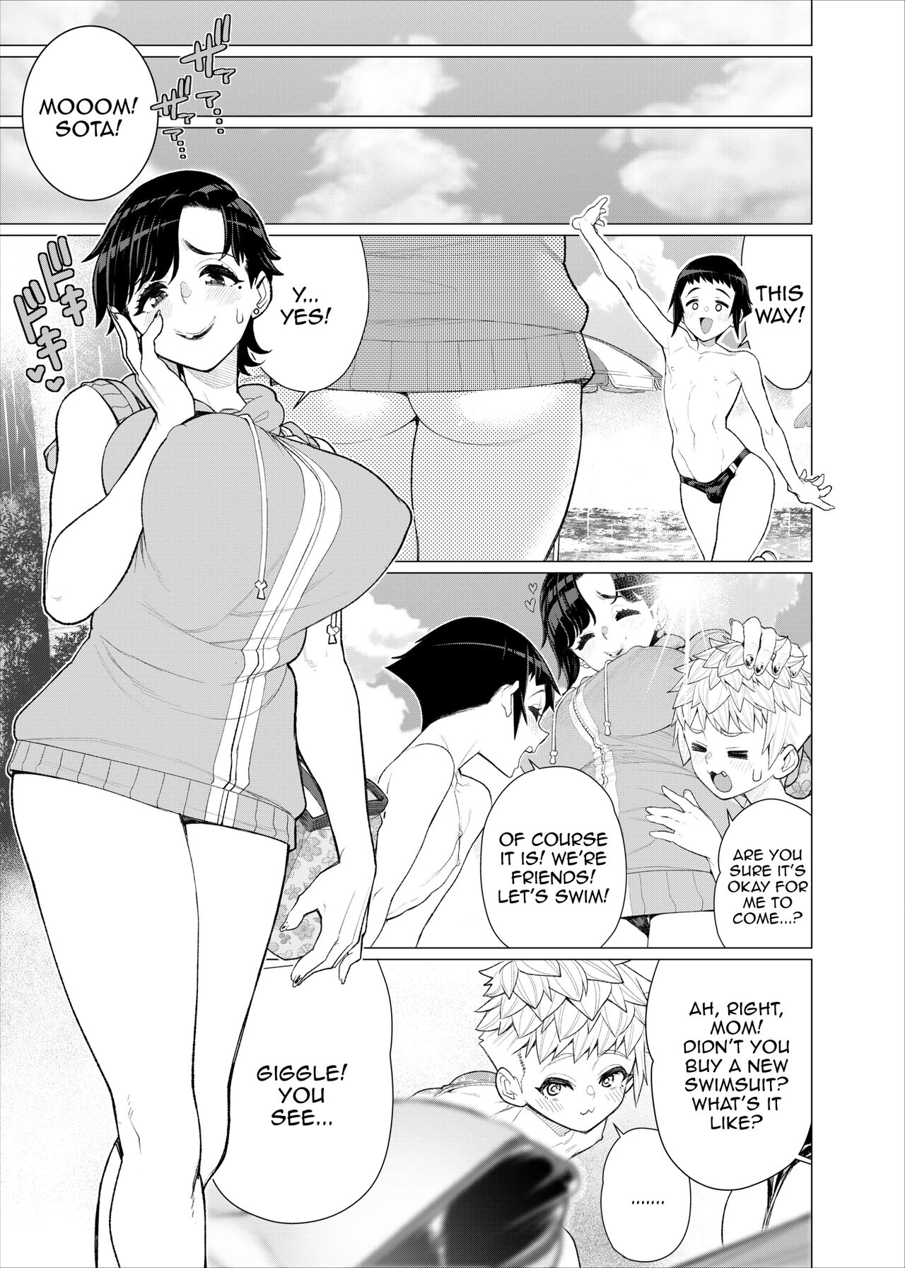 [Minamida Usuke]Tomodachi no Mama no Slingshot!~ Zetsurin Shota ga Ero Mizugi Mama to Zetchou Yagai SEX suru Hanashi ~[English] {Doujins.com} Page 46