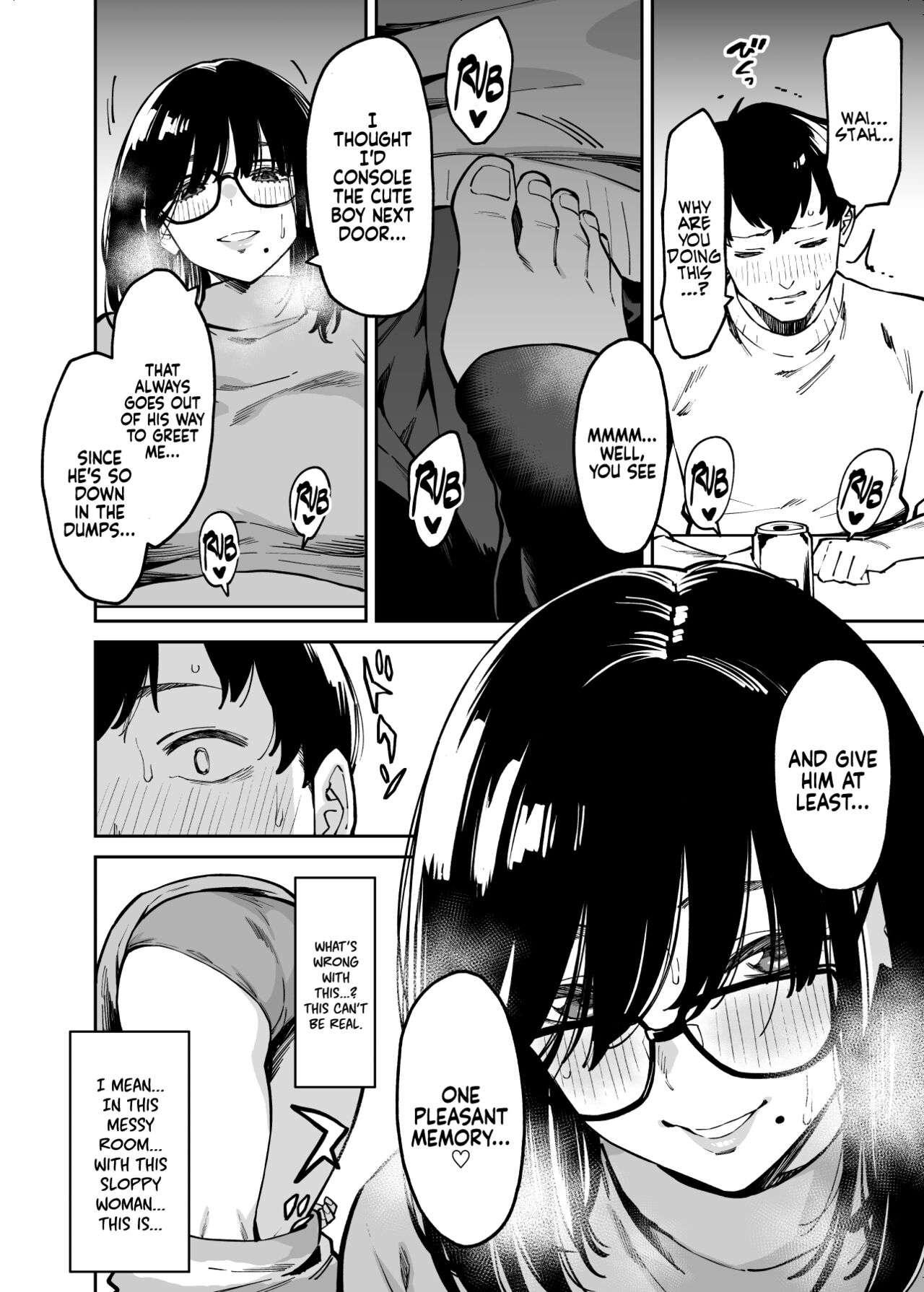 [Uchuusen Shoujigou (Shouji Nigou)]Otonari no Darashina Onee-san ni Nagusamerareru Hanashi | Comforted by the Sloppy Girl Next Door[English] [Coffedrug] Page 12