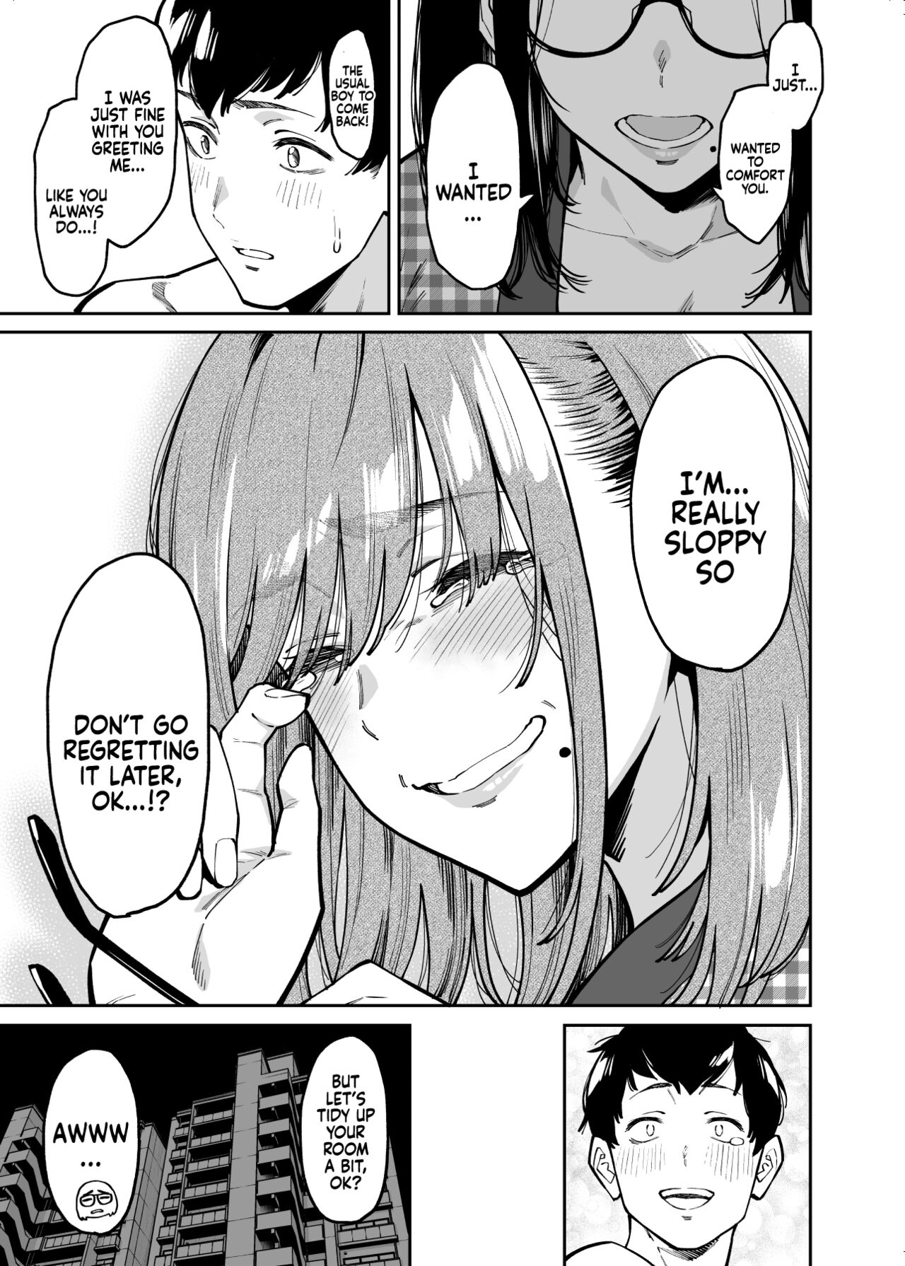 [Uchuusen Shoujigou (Shouji Nigou)]Otonari no Darashina Onee-san ni Nagusamerareru Hanashi | Comforted by the Sloppy Girl Next Door[English] [Coffedrug] Page 51