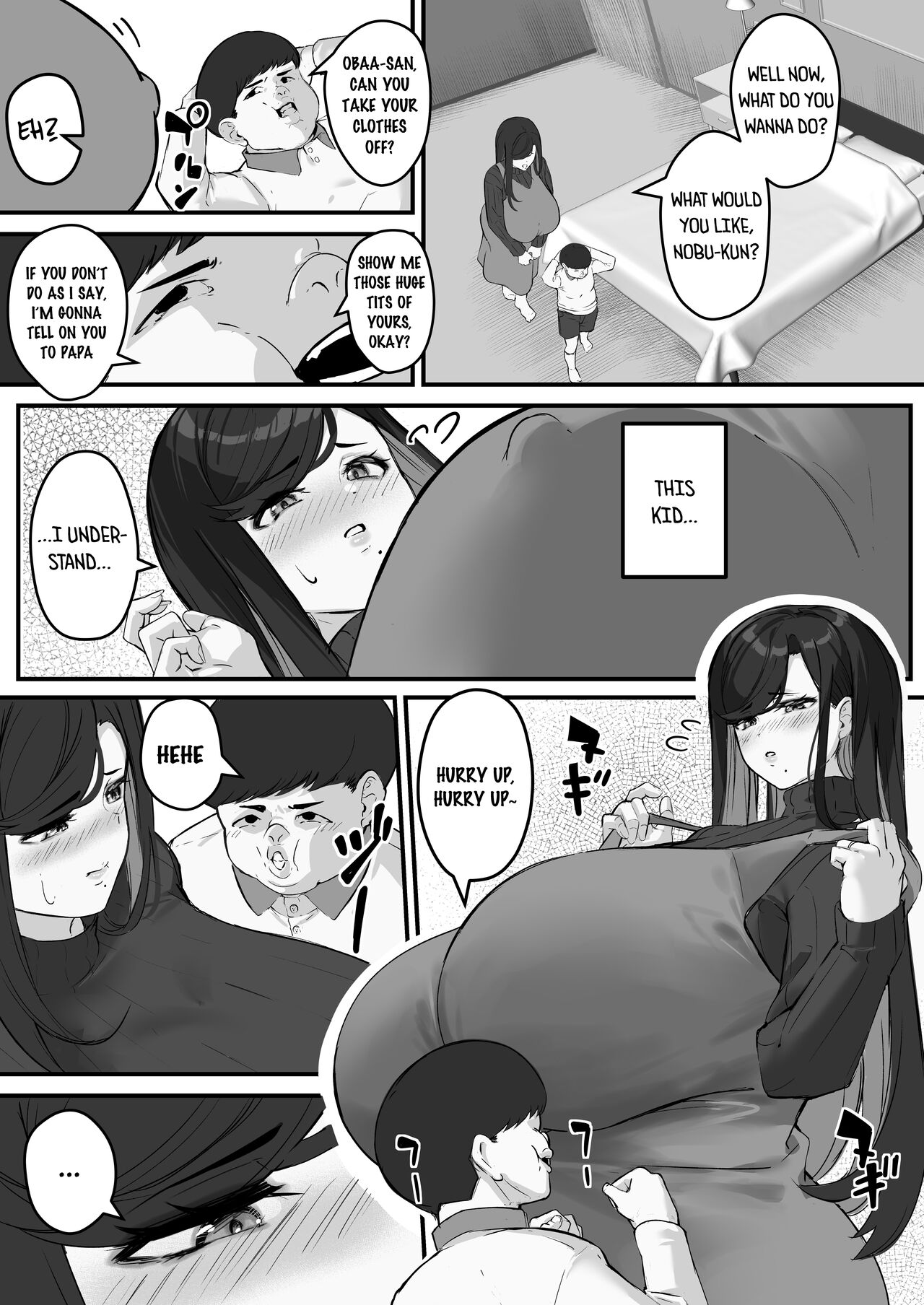 [Baku-π-dou (Kuchi VE)]Tare Deka Chounyuu no Hitozuma wa Chibi Erogaki no Nikubenki... | My Big Titted Sagging Wife Is The Meat Toilet Of A Pipsqueak Pervert Brat[English] Page 14