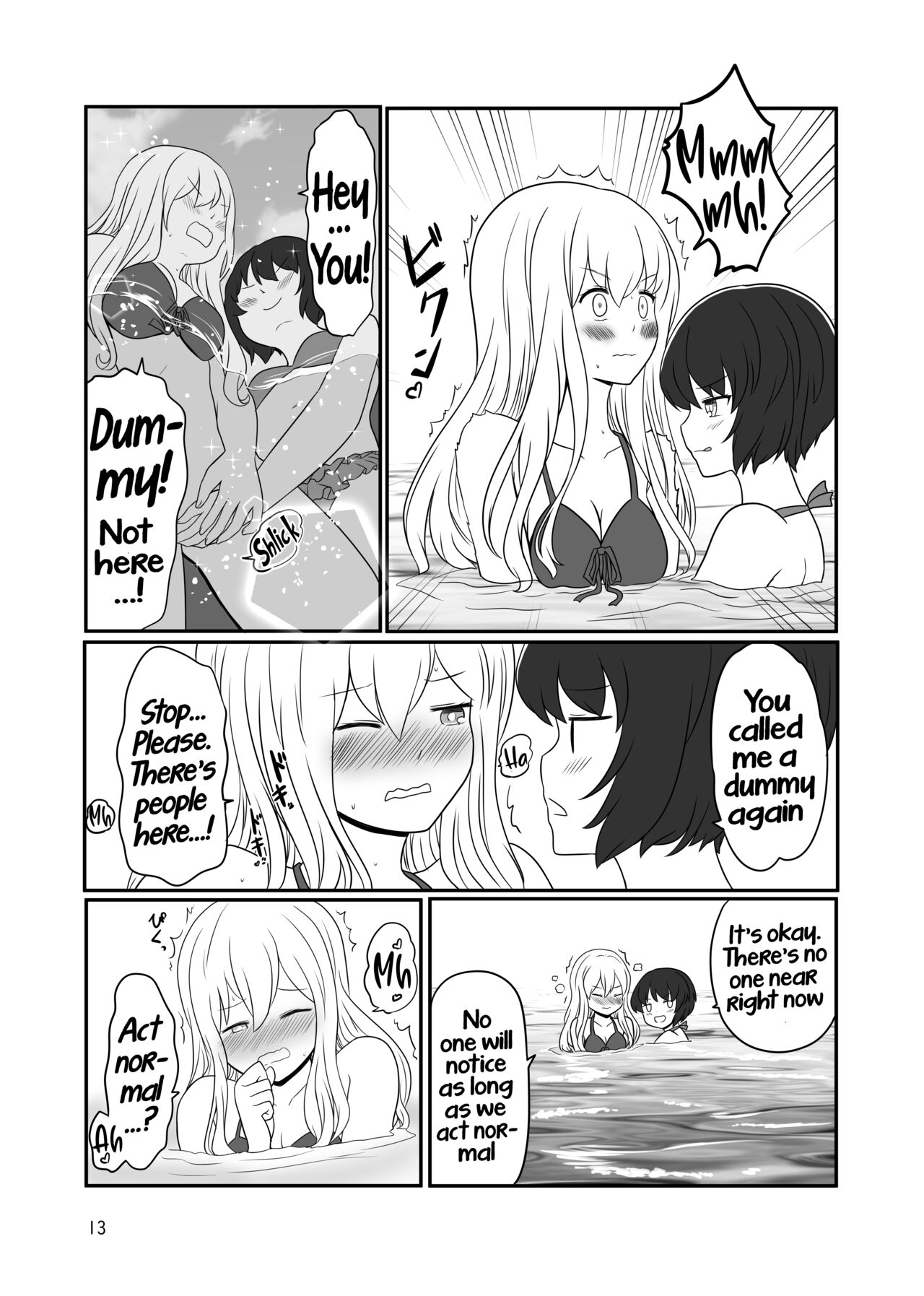 [Kurosawa Karura]Umi de Roshutsu Play Shichau Yuriple | A yuri couple does exhibitionism at the beach[English] Page 12
