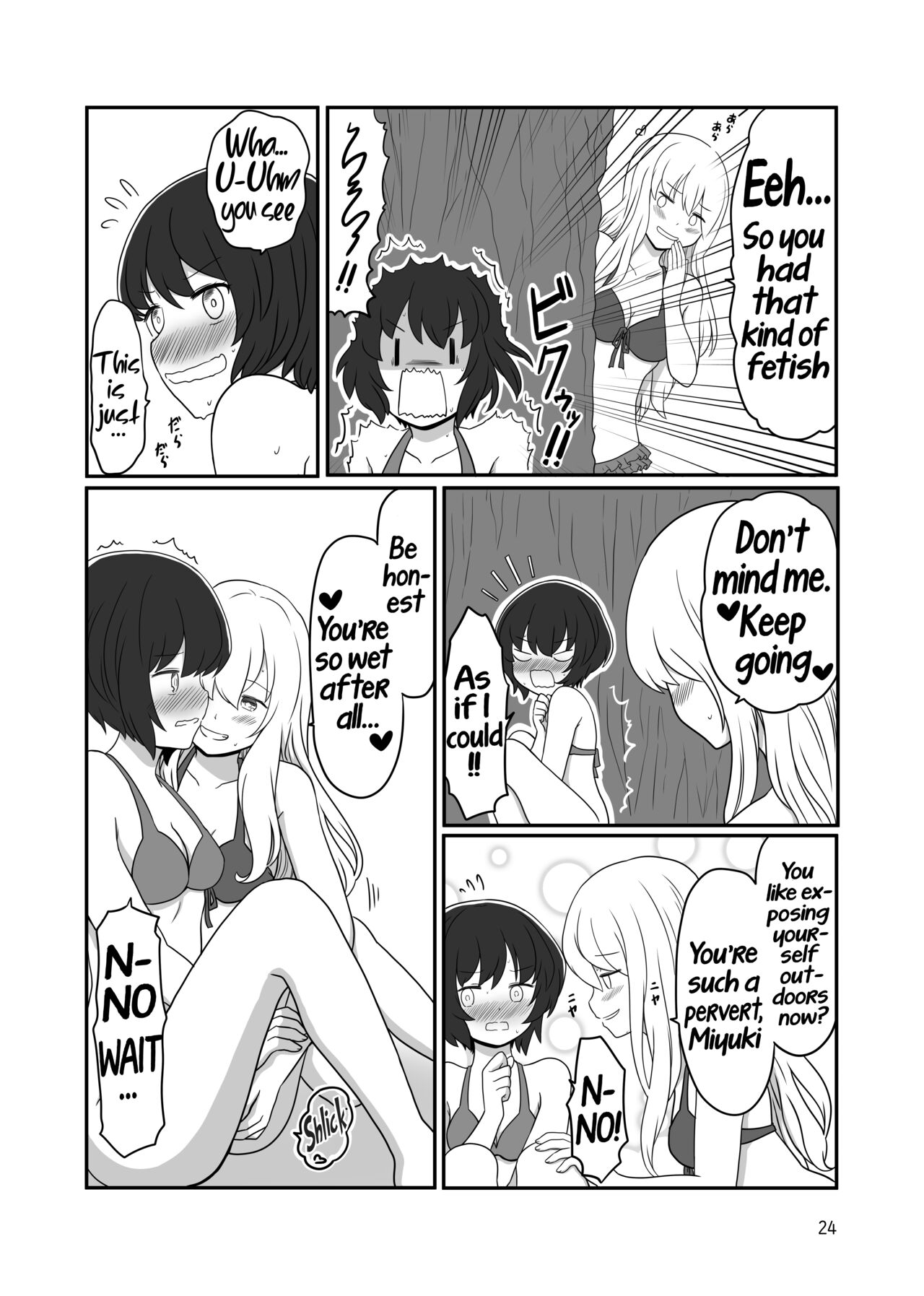 [Kurosawa Karura]Umi de Roshutsu Play Shichau Yuriple | A yuri couple does exhibitionism at the beach[English] Page 23