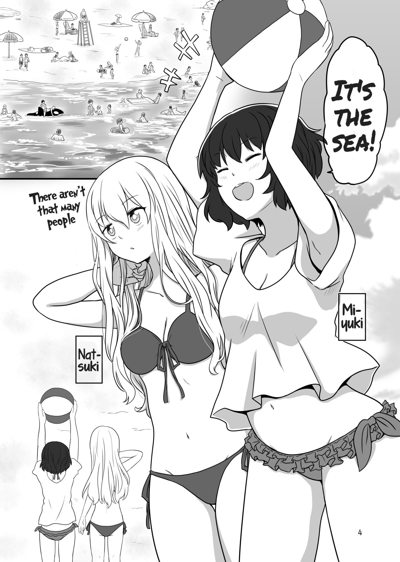 [Kurosawa Karura]Umi de Roshutsu Play Shichau Yuriple | A yuri couple does exhibitionism at the beach[English] Page 3