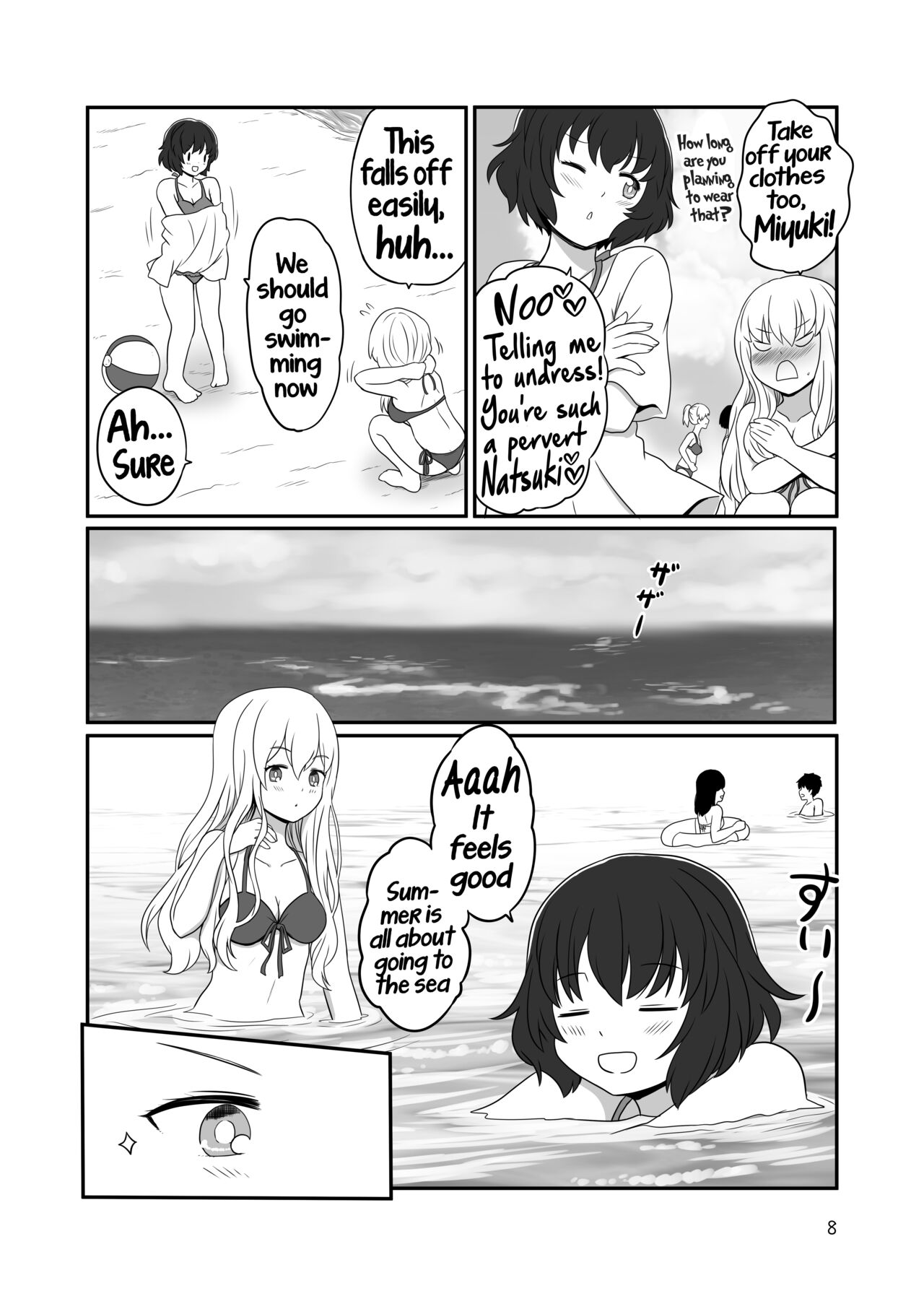[Kurosawa Karura]Umi de Roshutsu Play Shichau Yuriple | A yuri couple does exhibitionism at the beach[English] Page 7