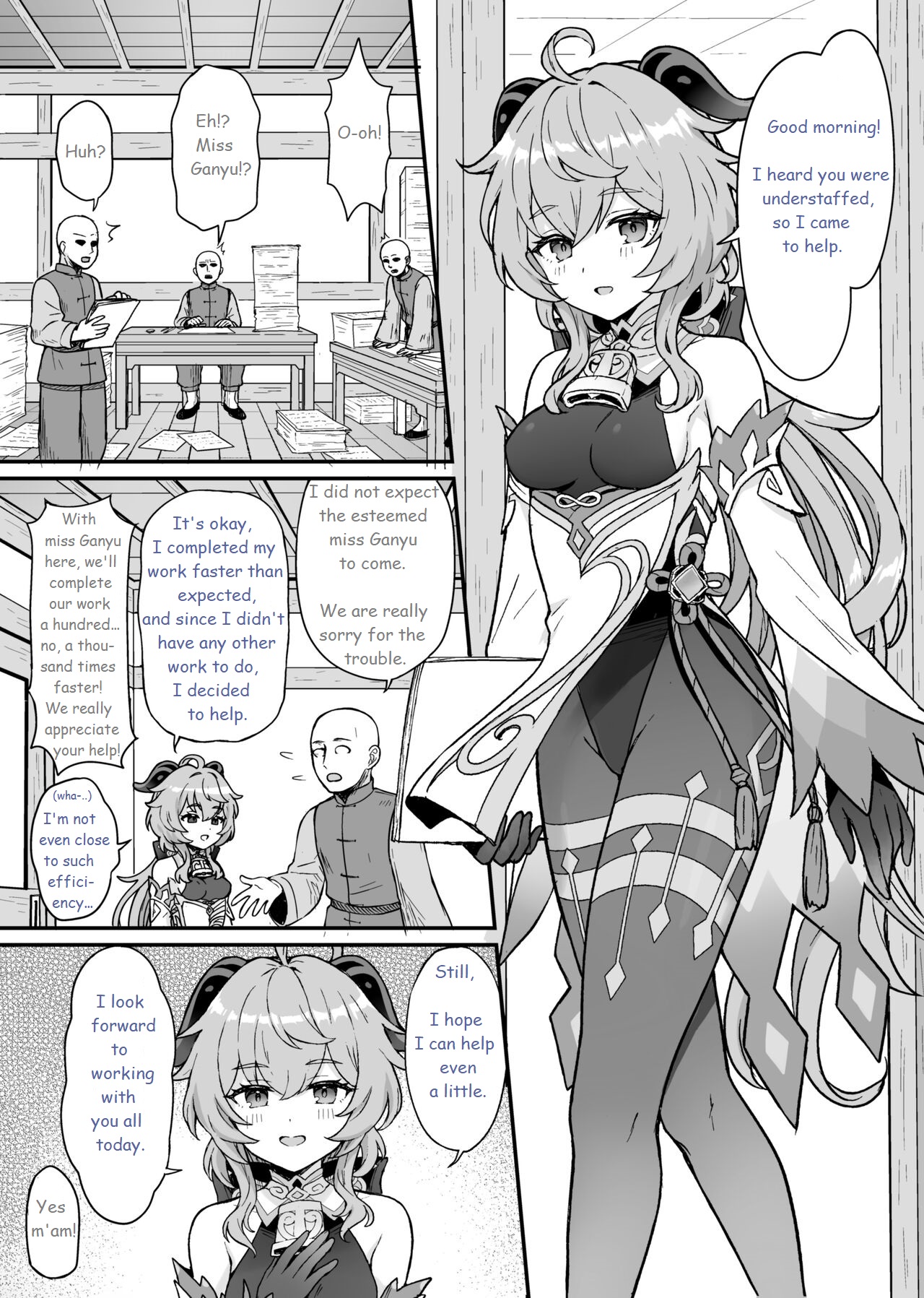 [Wasabi Mochi (Momosawa)]Ganyu-chan ga Shigoto to Seiyoku Shori o Otetsudai suru Hon. | A book in which Ganyu helps you out with your work and sexual urges.(Genshin Impact) [English] [Digital] Page 2