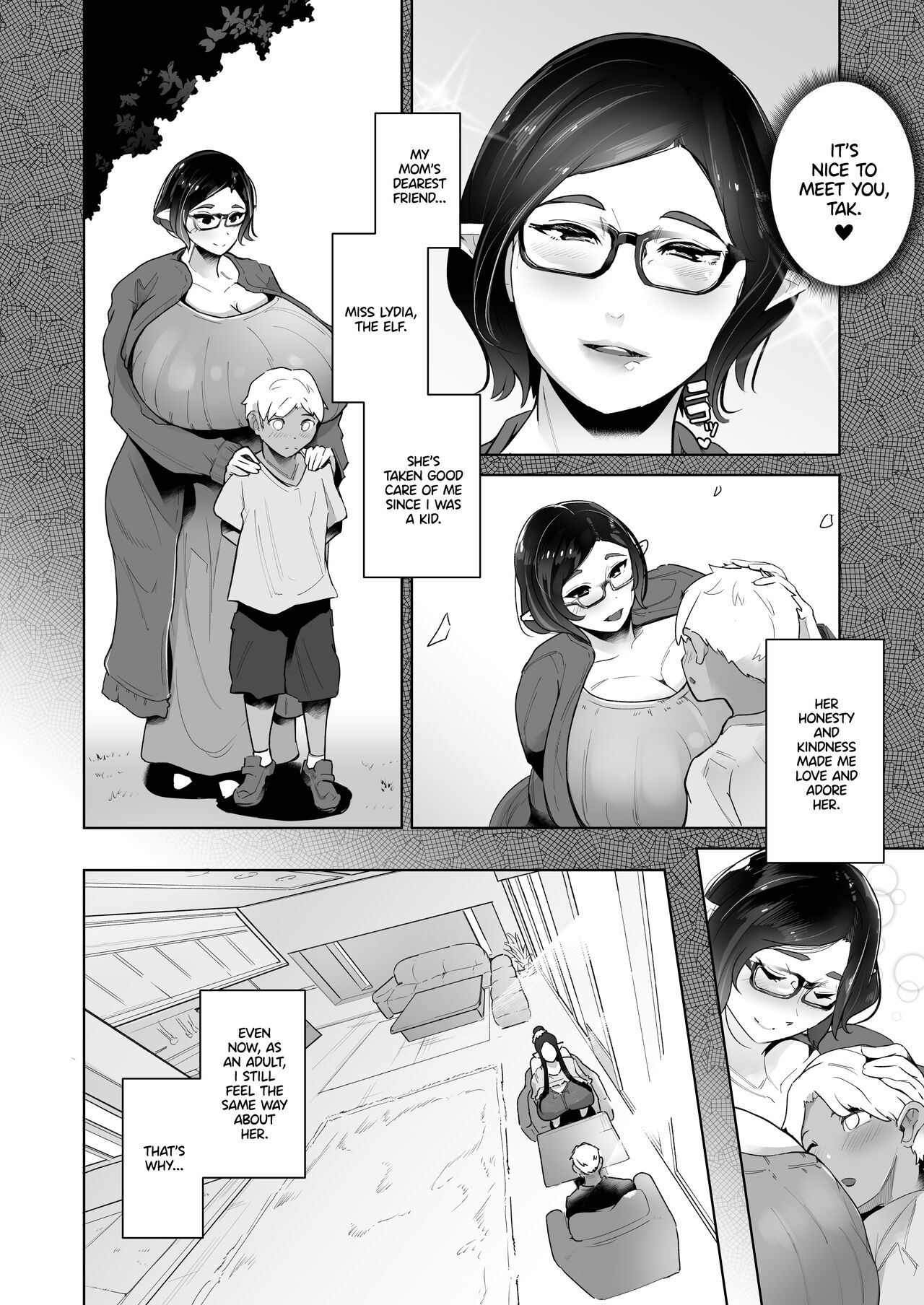 [Noumusai (Miyashiro Yousuke)]Mucchiri Dekachichi Elf no Oba-san to Ano Hi Kawashita Sukebe de Ecchi na Yakusoku | The Hot and Pervy Promise I Made to My Plump and Busty Elf Auntie[English] [blunt420xxx] [Digital] Page 5