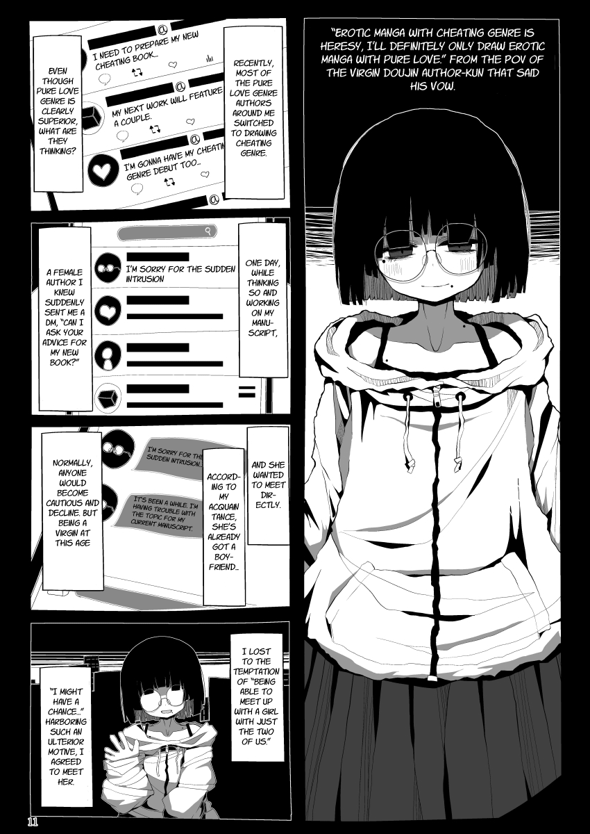 [Seken no Katasumi (Kaeruyama Yoshitaka)]Jimi de Otonashisou ni Miete Doutei wo Taberu no ga Shumi no Warui Onna no Ko Doujin Sakka-chan ni Seiheki wo Dame ni Sareru Douteikuntachi no Hanashi[English] Page 10
