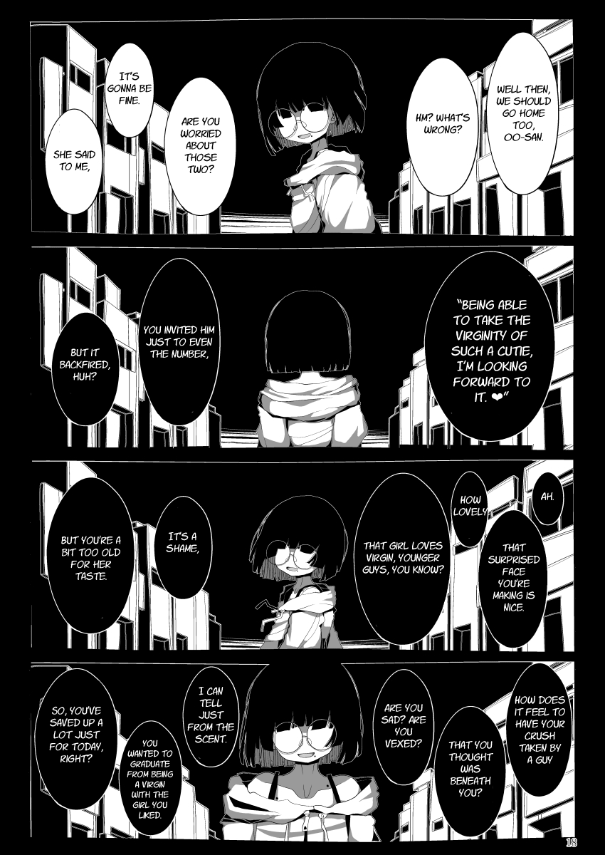 [Seken no Katasumi (Kaeruyama Yoshitaka)]Jimi de Otonashisou ni Miete Doutei wo Taberu no ga Shumi no Warui Onna no Ko Doujin Sakka-chan ni Seiheki wo Dame ni Sareru Douteikuntachi no Hanashi[English] Page 17