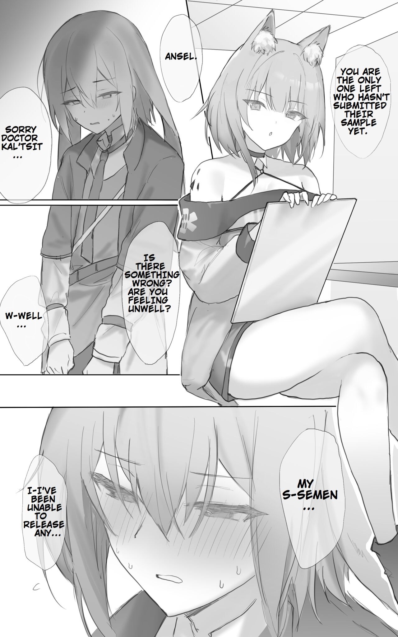 [Otsumami]Rhodes Kenkou Shindan de Kentai o Nekosogi Shiboritorarechau Hanashi | A Story About a Specimen Being Extracted During a Health Checkup at Rhodes Island(Arknights) [English] Page 1