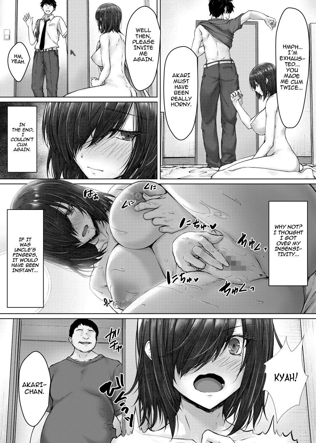 [Hachimitsu Joystick (Sui-en)]Kareshi ja Ikenai Kyonyuu Meikko, Dai Kirai na Oji-san no Sei Kaihatsu Massage ni Ochiru | A Niece with Huge Tits who can't Cum with her Boyfriend Falls For her Hated Uncle's Sex Development Massage[English] Page 39