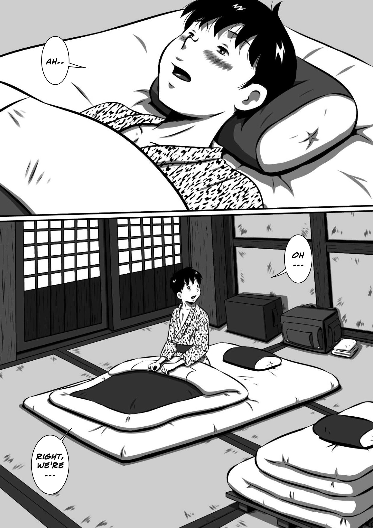 [Milkdou Shoukai (Milk Koubou)]Oyako Futari no Touhikou! Mayoikonda Kakurezato de Asa kara Ban made Sex Zanmai! | A Forbidden Getaway For Two[English] Page 13