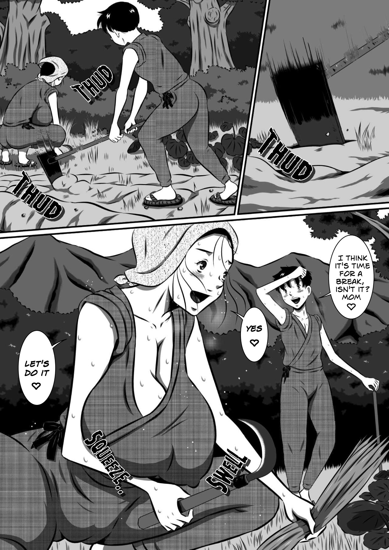 [Milkdou Shoukai (Milk Koubou)]Oyako Futari no Touhikou! Mayoikonda Kakurezato de Asa kara Ban made Sex Zanmai! | A Forbidden Getaway For Two[English] Page 15