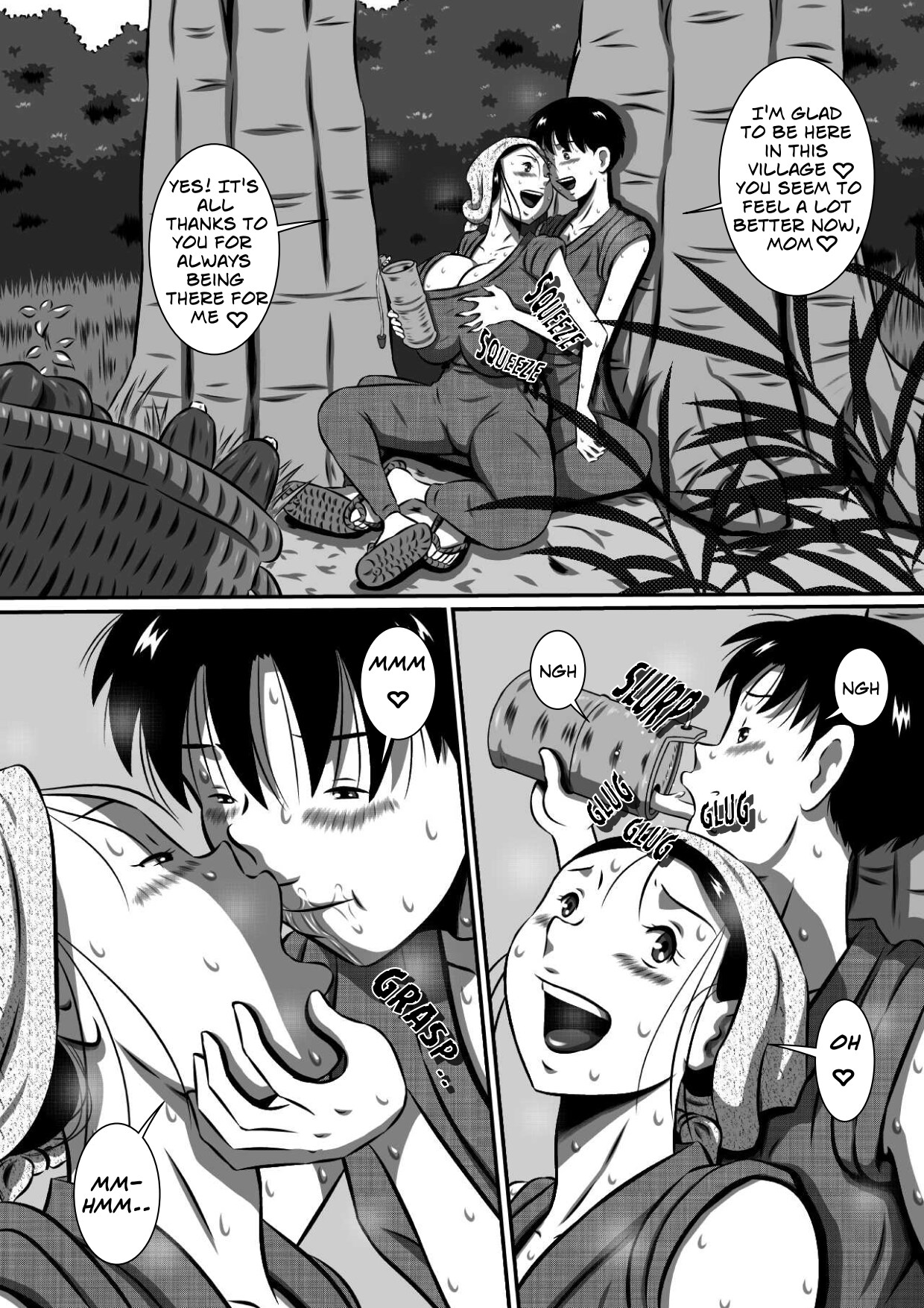 [Milkdou Shoukai (Milk Koubou)]Oyako Futari no Touhikou! Mayoikonda Kakurezato de Asa kara Ban made Sex Zanmai! | A Forbidden Getaway For Two[English] Page 16