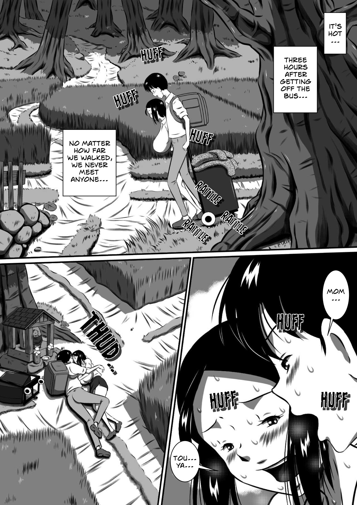 [Milkdou Shoukai (Milk Koubou)]Oyako Futari no Touhikou! Mayoikonda Kakurezato de Asa kara Ban made Sex Zanmai! | A Forbidden Getaway For Two[English] Page 6