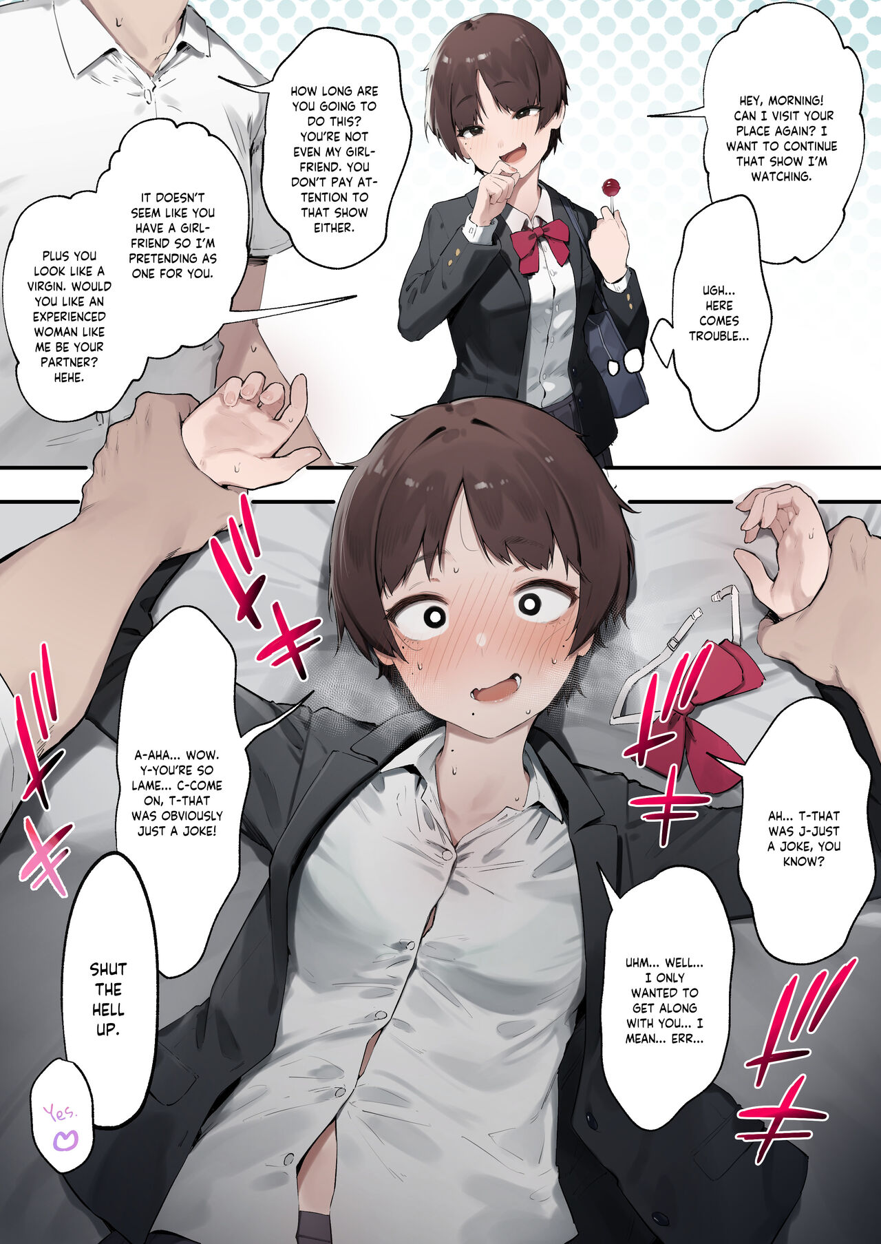 [Nigiri Usagi]Urusai Kouhai o Oshitao Shitara Otonashiku Natta Hanashi | My Annoying Kouhai Became Docile When I Pinned Her Down[English] [flowerswamp] Page 1