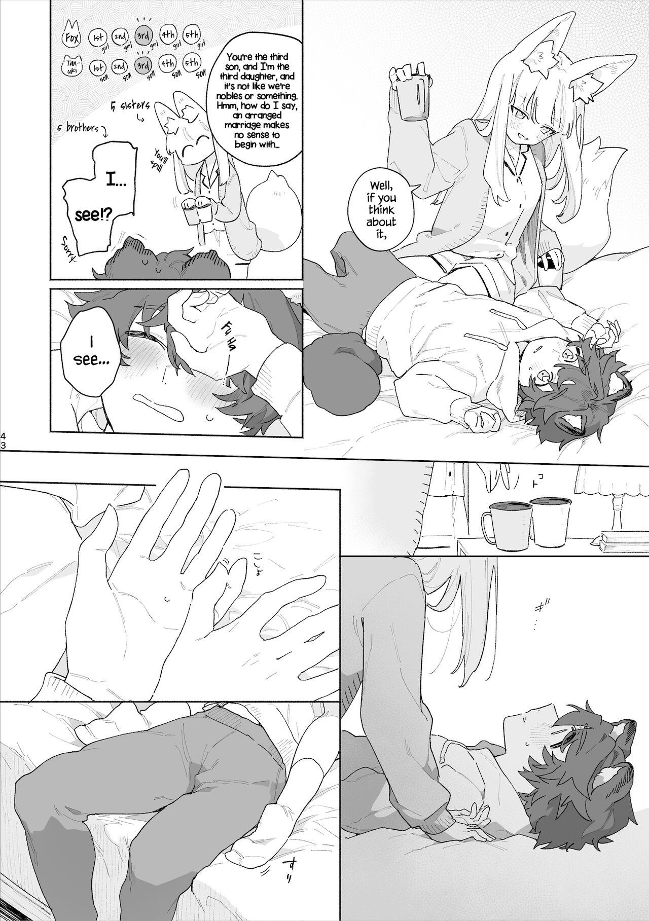 [pink carrot (usachanGET)]Otoko ga Uke - Kitsune-chan X Tanuki-kun | ♂ ga uke. Kitsune-chan × tanuki-kun[English] [Tabunne Scans] [Digital] Page 44
