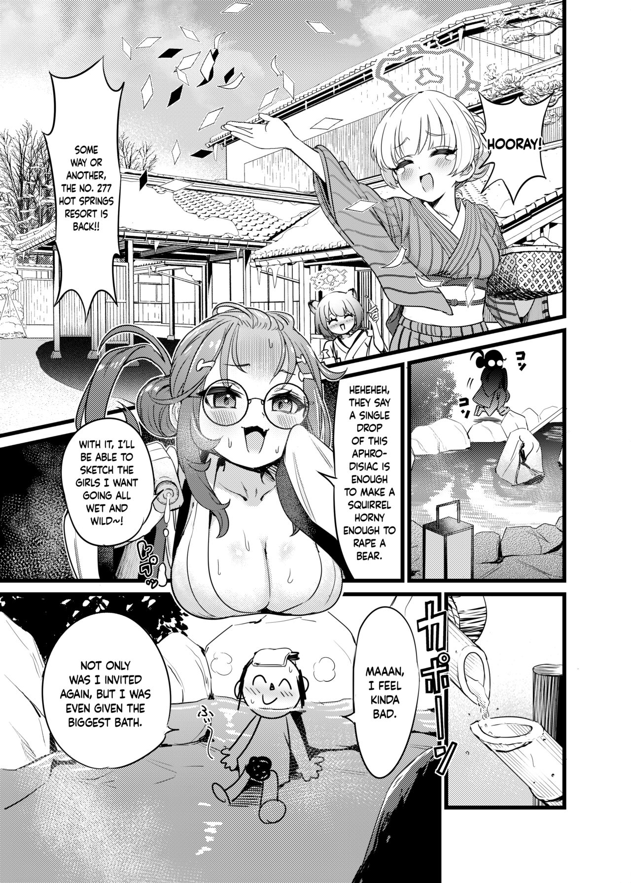 [Hannari Ashigaru (pizzasi)]Yukemuri Biyaku Jiken!! Tatakae!! SEX Avengers!! | The Hot Springs Aphrodisiac Incident! Fight on, SEX Avengers!!(Blue Archive) [English] [Douzo Lad Translations] [Digital] Page 2