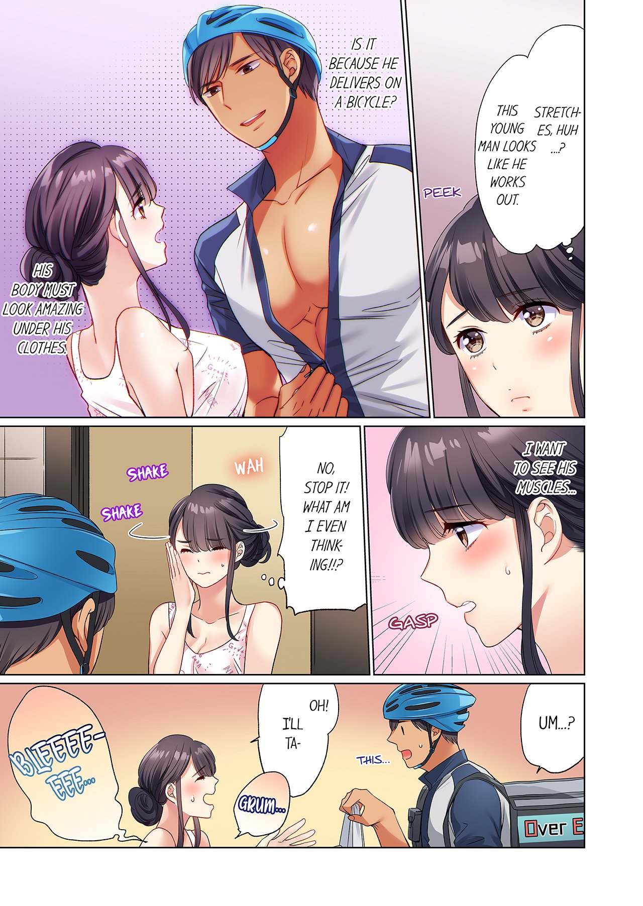 [Uehara Yoyogi]Zaitaku OL, Yotsunbai Iki! Heya Made Gamandekinai Deribarii SEX 1 | Work-at-Home Clerk, Cums on All Fours! Impatient Delivery Sex 1[English] Page 4
