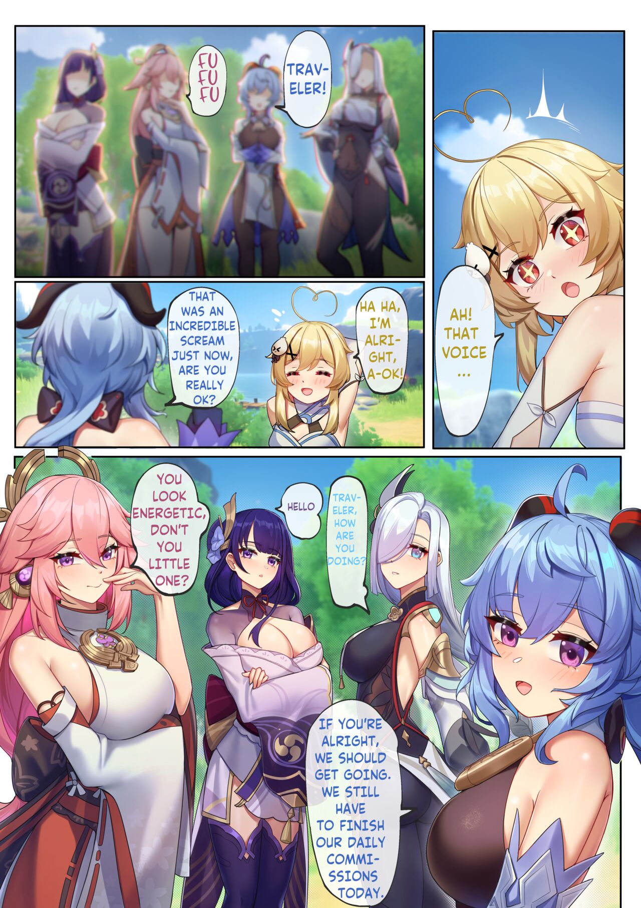 [Niliu Chahui]Teyvat ni Teni Shitara, Chimyaku Ijou de Minna Les ni Nacchatta | When I was Teleported to Teyvat, A Ley Line Disorder Turned Everyone into Lesbians(Genshin Impact) [English] [Decensored] Page 5