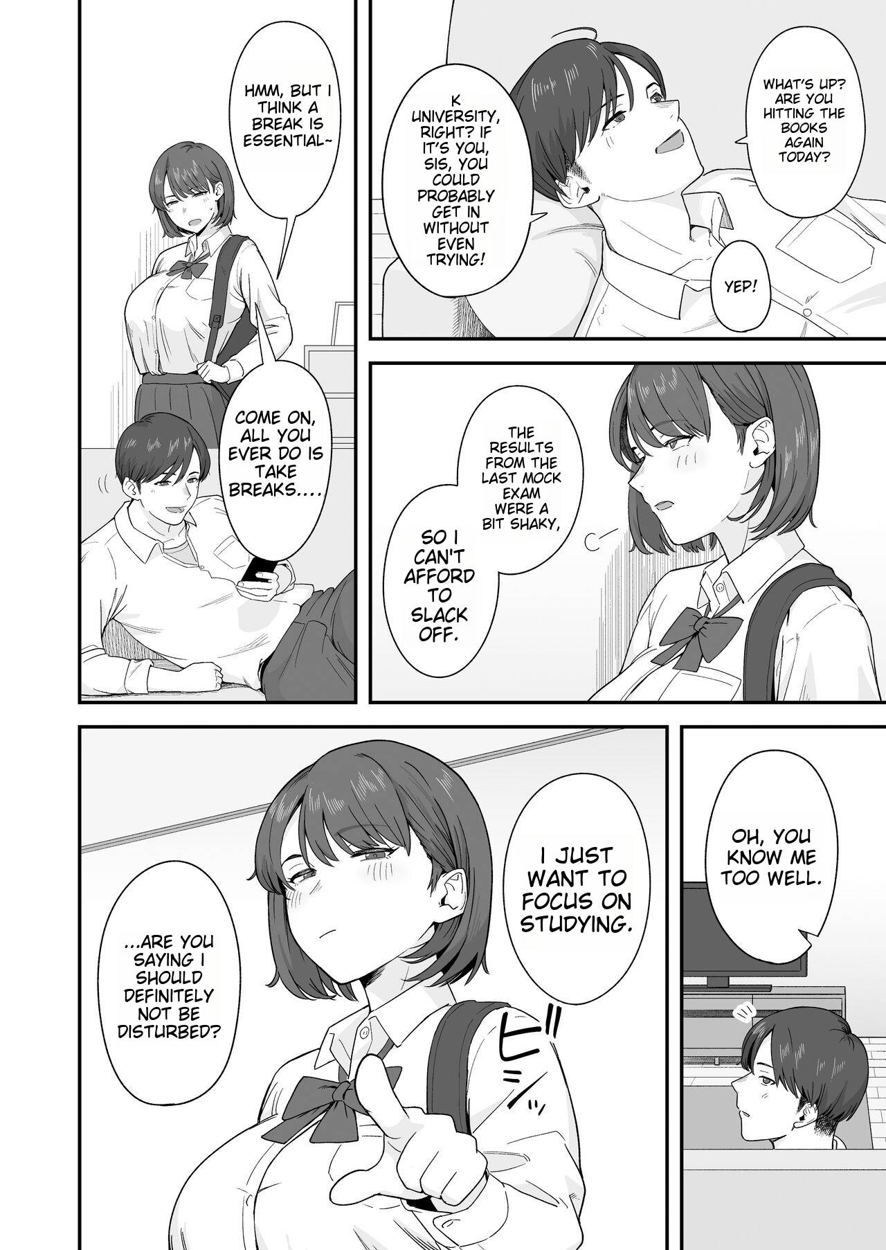 [Natsuzo]Benkyou ni Shuuchuu shitai Muttsuri na Ane wa, Karada no Aishou Bacchiri na Otouto no Sasoi o Kotowarenai | A sulky older sister who wants to concentrate on her studies can't resist the lure of her Physically Perfect Younger Brother[English] Page 3