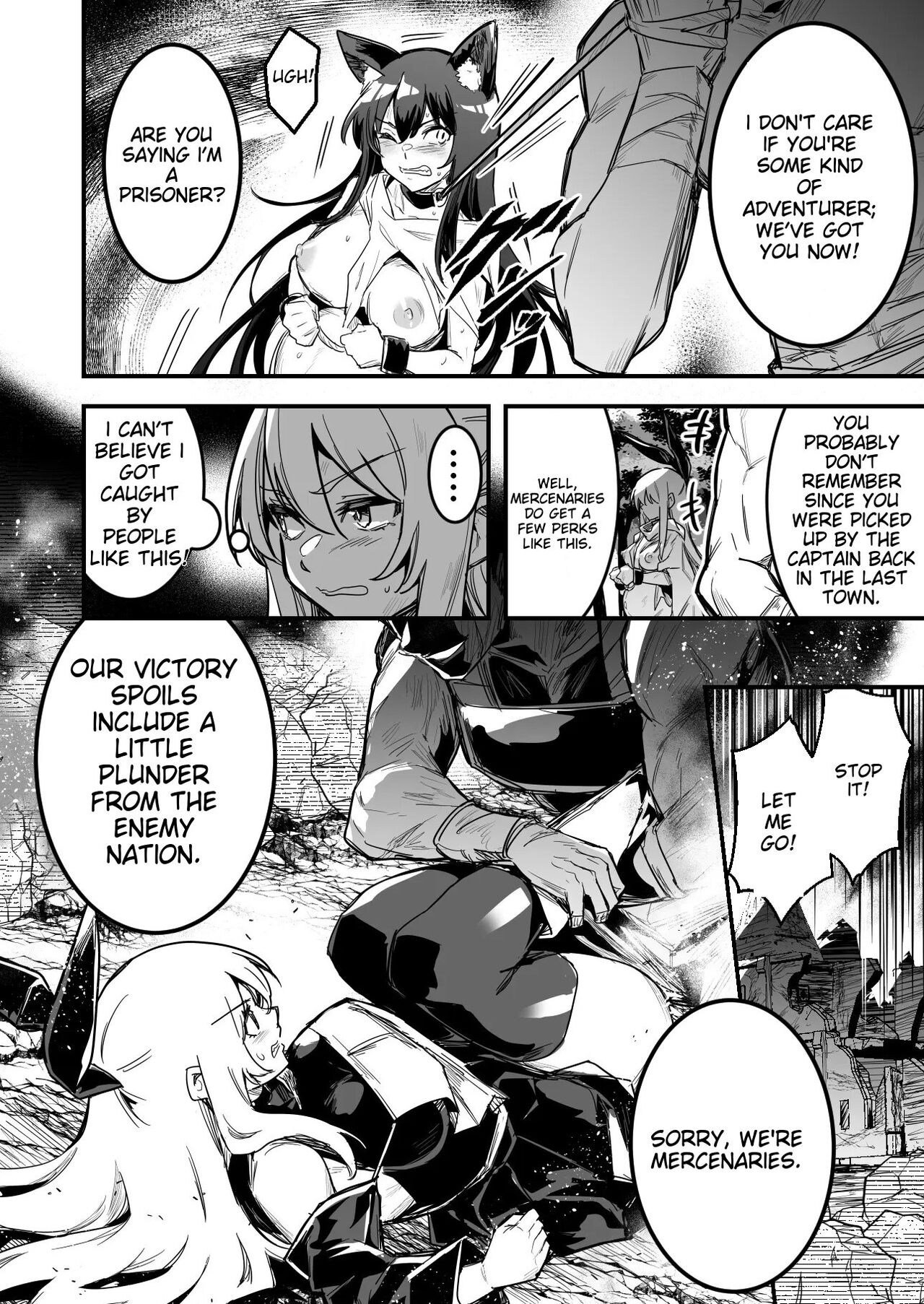 [LeftHand]Arakure Youheidan ni Tsukamari Futari Sorotte Botehara ni Sareru Boukensha-chan to Kenshi-chan[English] Page 2