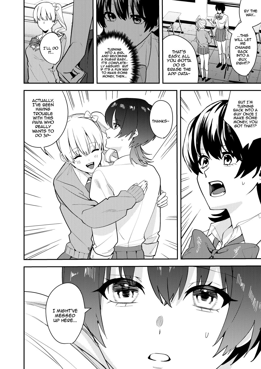 [Amuai Okashi Seisakusho (Betty, Konozama)]Papakatsu Nyotaika de Tanoshiku Kasegu! | Having Fun and Earning Some Money by Prostituting Myself After Turning Into a Girl![English] {Doujins.com} Page 9