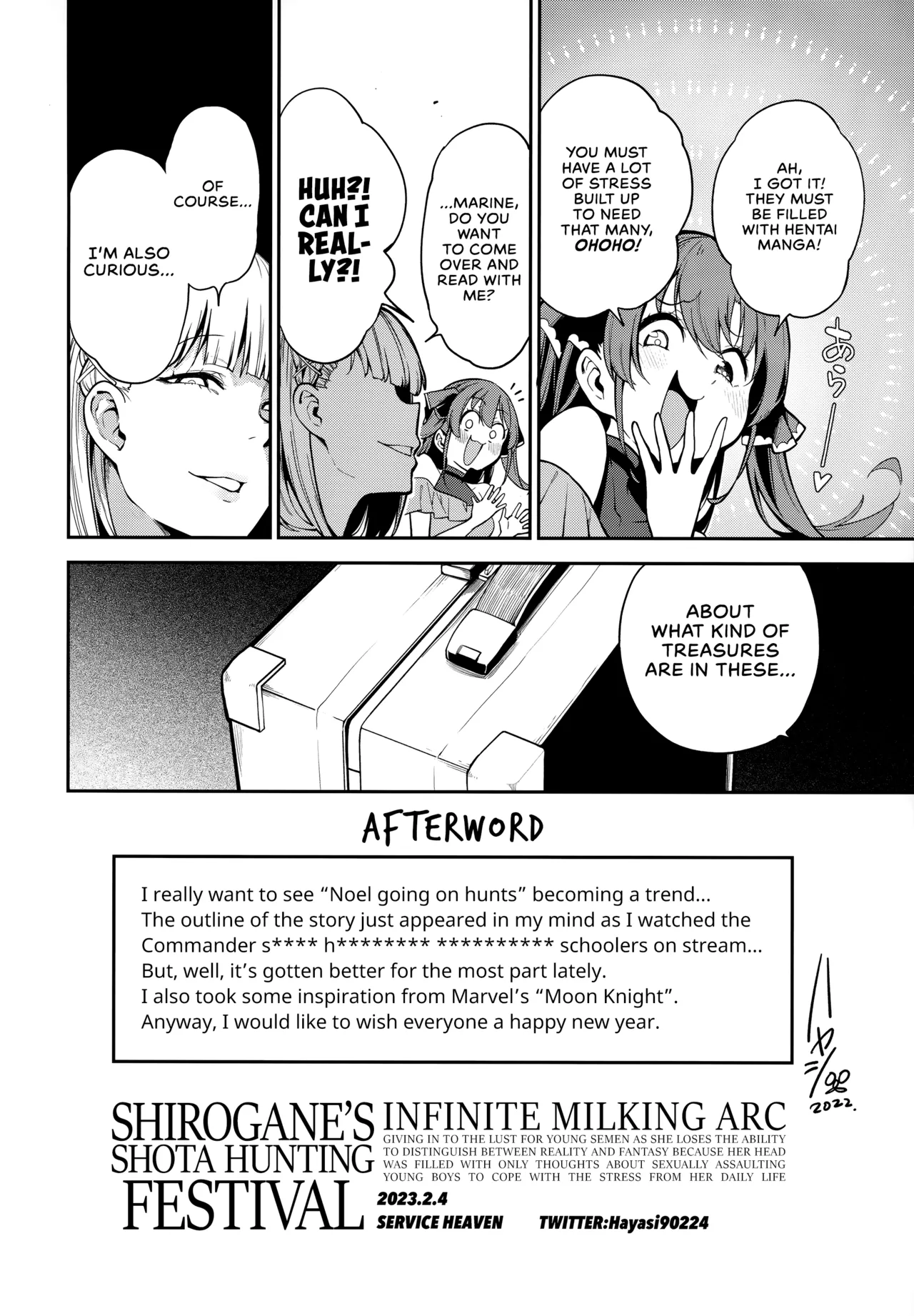 (FF40) [Service Heaven (Hayashi)]Shirogane no Shota Shuryousai ~Stress o Kaishou Suru Tame Mainichi Shota-tachi o Naburi Taosu Koto dake o Kangae Mousou to Genjitu no Kubetsu ga Wakaranakunatte Wakai Seieki no Yokubou ni Fukaku Ochiiru... | Shirogane's Shota Hunting Festival - Infinite Milking Arc(Shirogane Noel) [English] [Sloppy Seconds + WataTL] [Decensored] Page 25