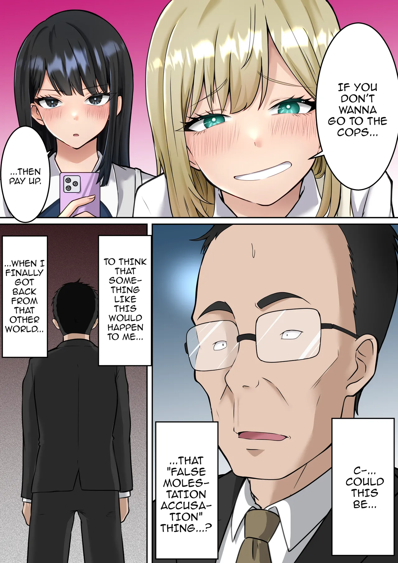 [Danpacino]Isekai Kaeri no Chuunen Oyaji ga Gal JK-tachi ni Chikan Enzai o Fukkakerareta node Saimin Mahou de Shikaeshi suru Hanashi Zenpen | Story About An Old Man That Just Returned From Another World Who Is Falsely Accused of Sexual Assault By A Couple Of Schoolgirls So He Takes Revenge On Them Using Hypnosis Magic[English] {Doujins.com} Page 4