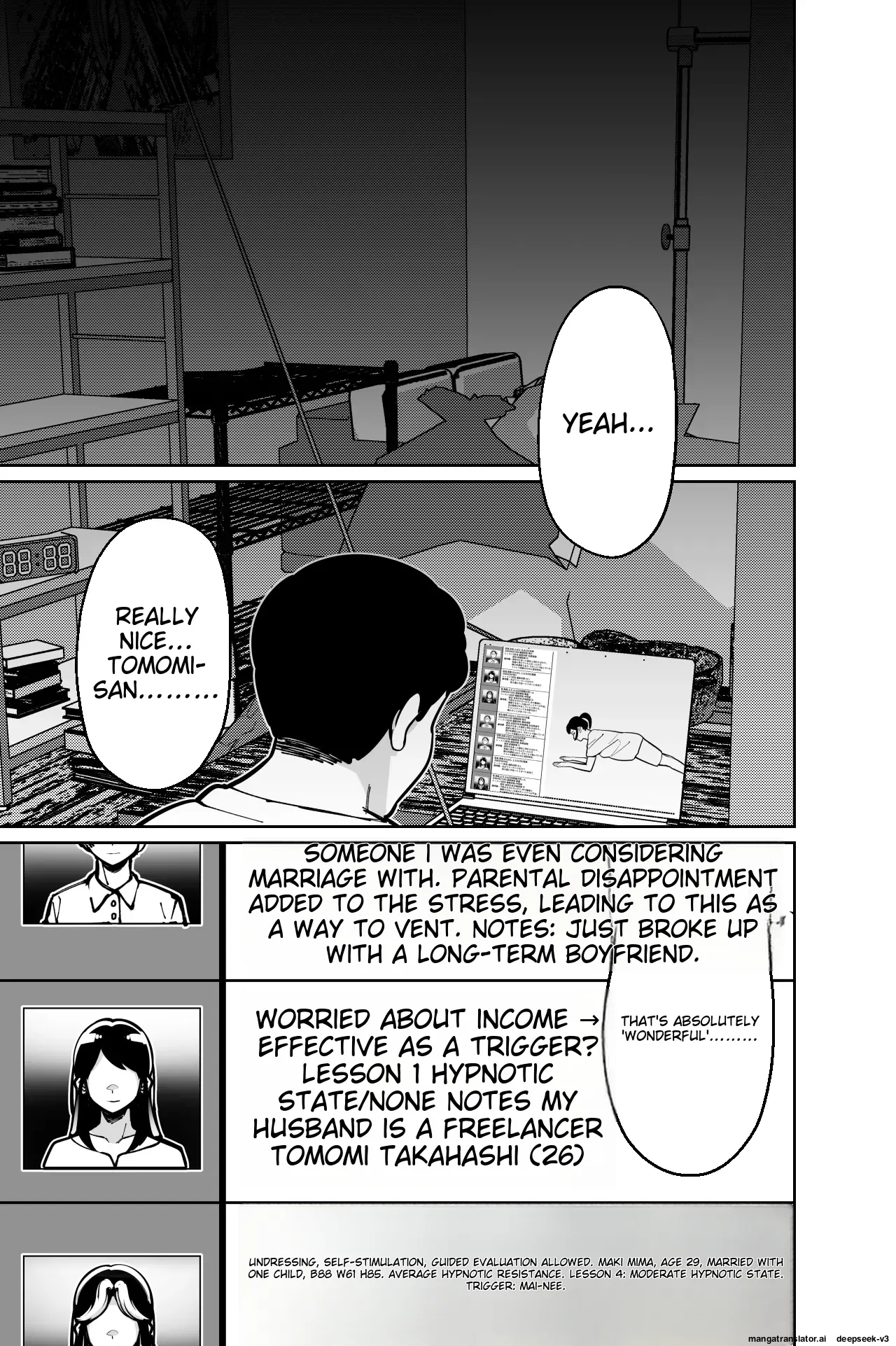 [Tokamosu]Saimin Pilates -Wakazuma, Online Lesson Koushi no Saiminjutsu ni Hamaru- | Hypnotic Pilates - A young wife gets hooked on the hypnosis of her online lesson instructor[English] Page 93