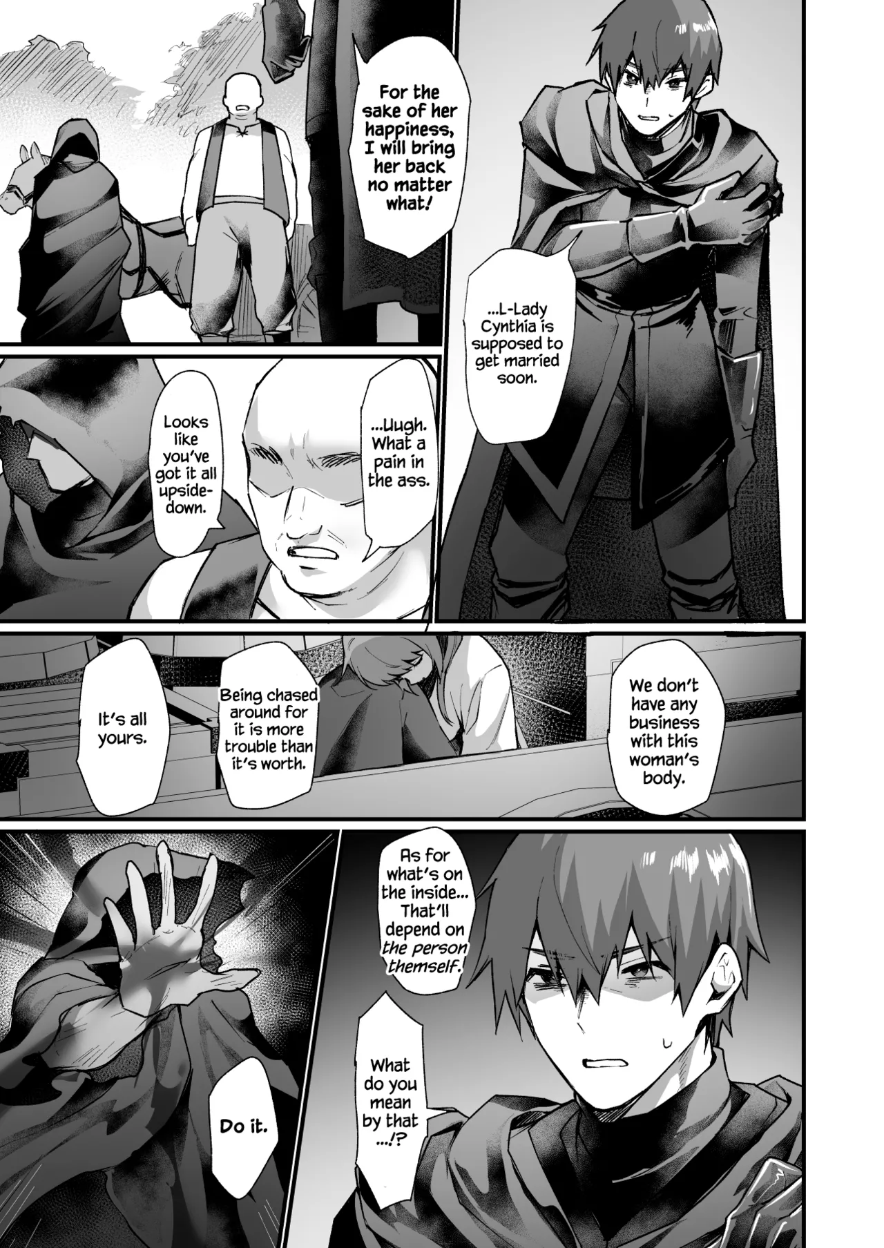 [Doujin Echigoya (Echigoya Takeru)]Goei Kishi no Irekawari Nyotaika Mission! | The Escort Knight's Bodyswapping Genderbending Mission![English] [Dummie] Page 4