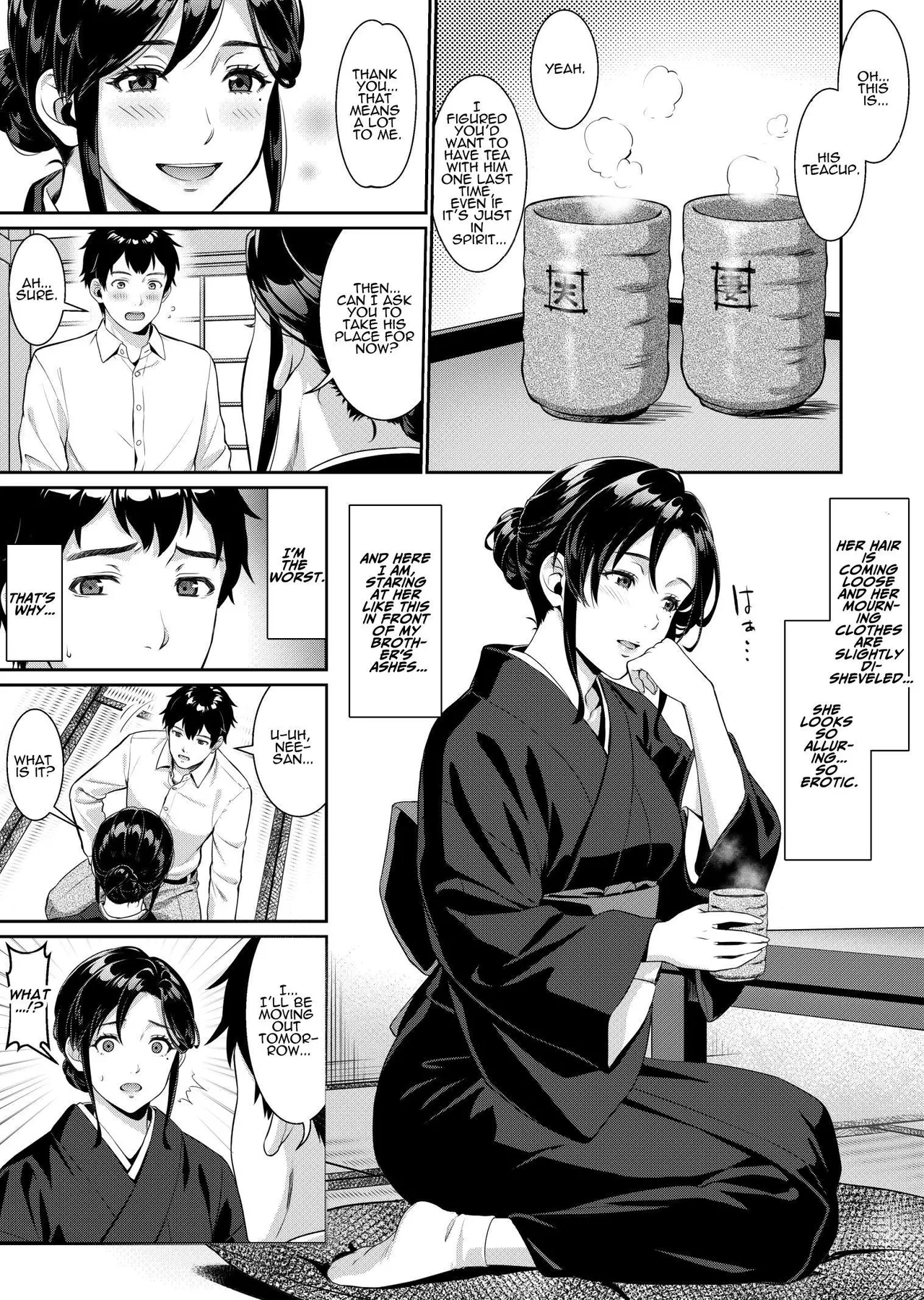 [Nanboku Megochi (Mori Miyuki)]Nee-san, Nani Kite mo Niaimasu ne -Miboujin no Gishi to Ore no Midara na Hibi- | Debaucherous Days With My Widowed Sister-in-law[English] [ADTL] Page 4