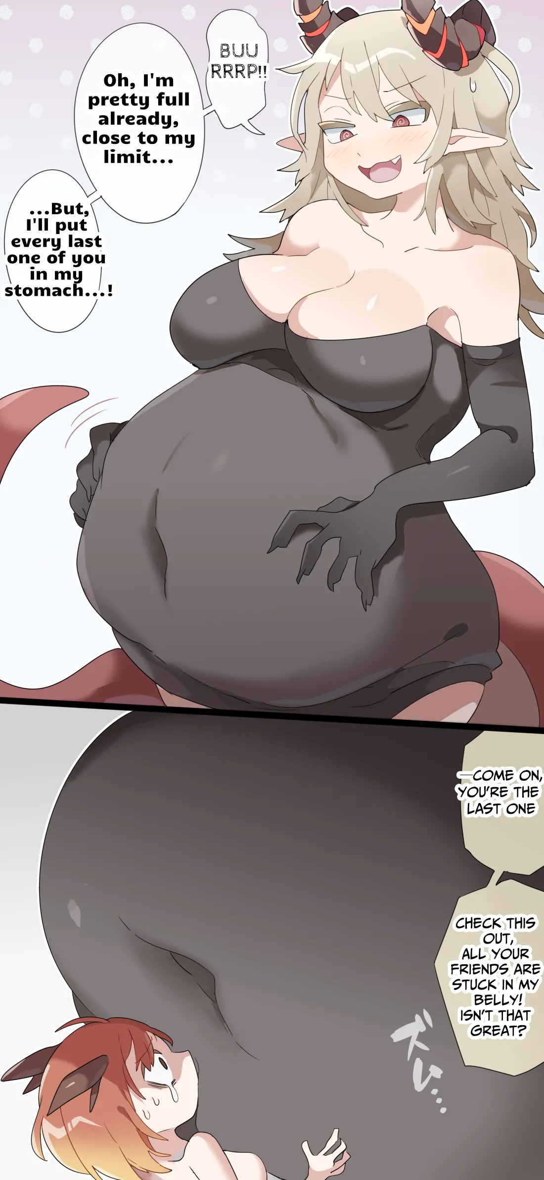 [imaat]The dragon girl swallows all the adventurers whole in a swollen belly samesize vore comic[English/Japanese] Page 5