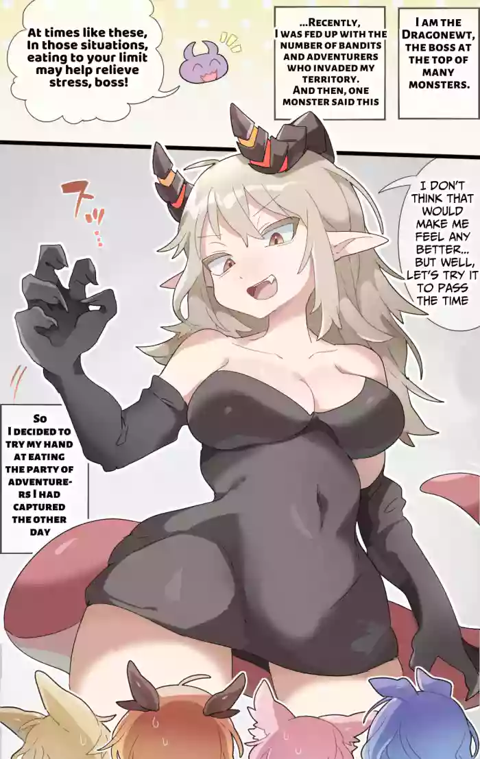 [imaat]The dragon girl swallows all the adventurers whole in a swollen belly samesize vore comic[English/Japanese]