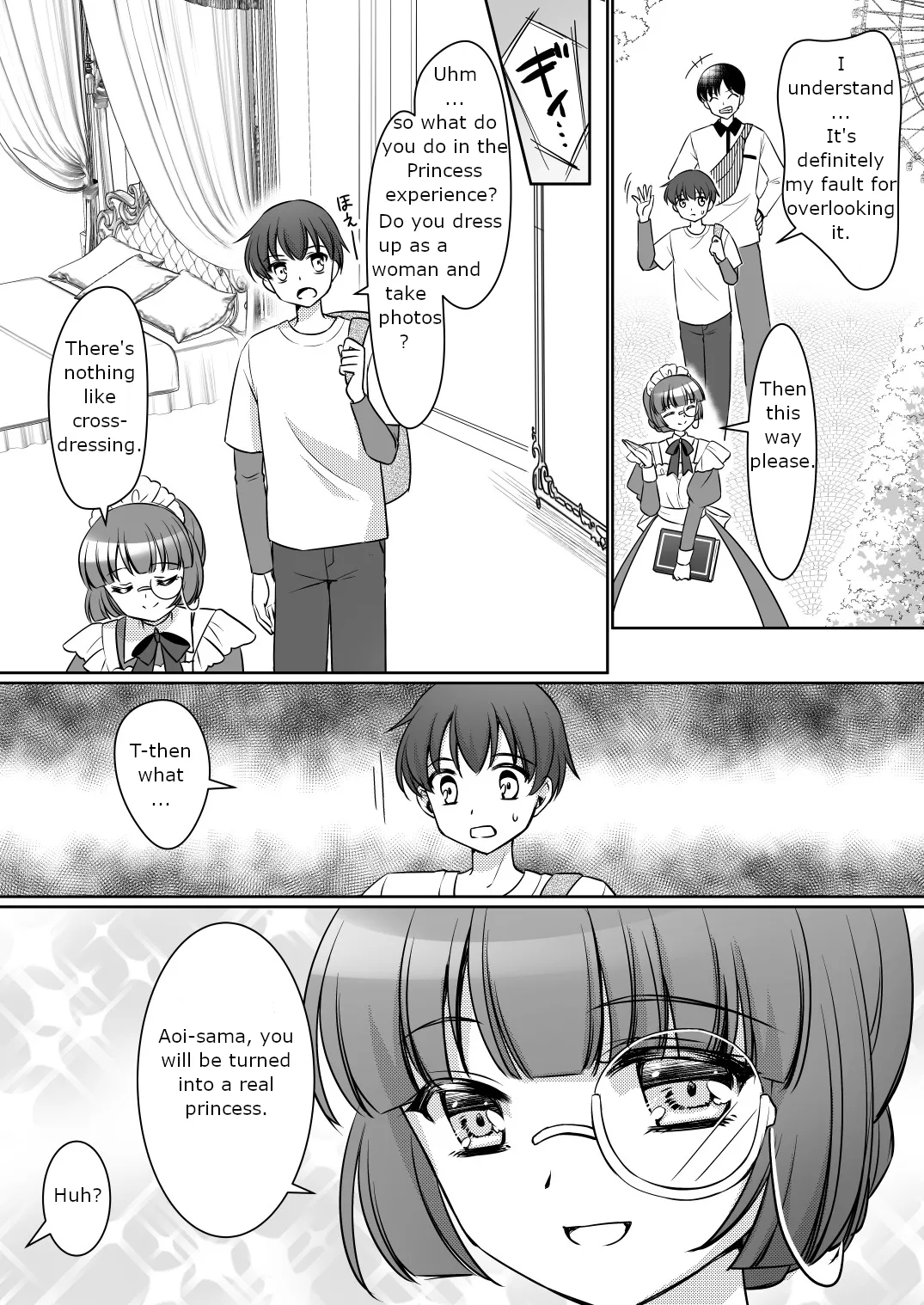 [Amuai Okashi Seisakusho (Kagura Kurumi)]Zettai ni Ohime-sama ni Nanka Narimasen wa! ~Ohime-sama Taiken de Ohime-sama ni Sareta Ore~ | I will never become a princess! ~I was made into a princess through the princess experience~[English] Page 5