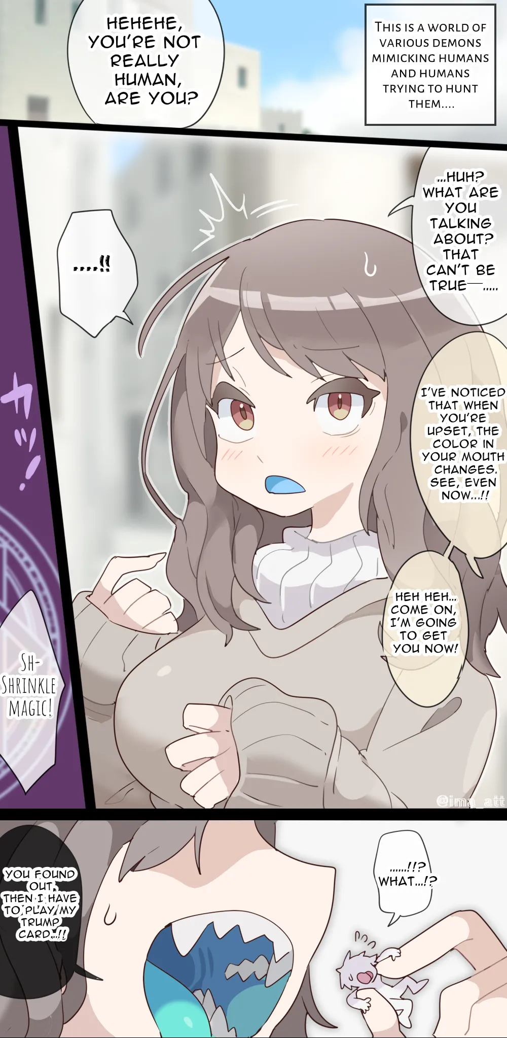 [imaat]A vore manga where you are shrunk by a girl with blue mucous membranes and then swallowed whole[English/Japanese] Page 1