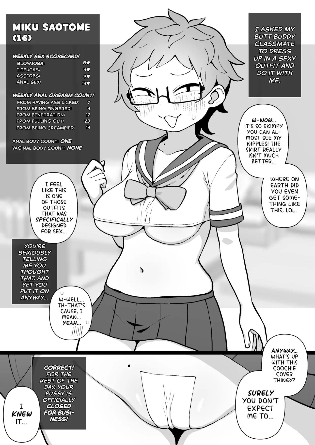 [Surudoiman no Irutokoro (Norihito)]Mob-gao Shojo Anal・Ero Cos Rikuesuto (Pixiv Fanbox) | Anal development of my plain-faced virgin classmates: Miku Arc[English] [Wiimouto] [Digital] Page 2