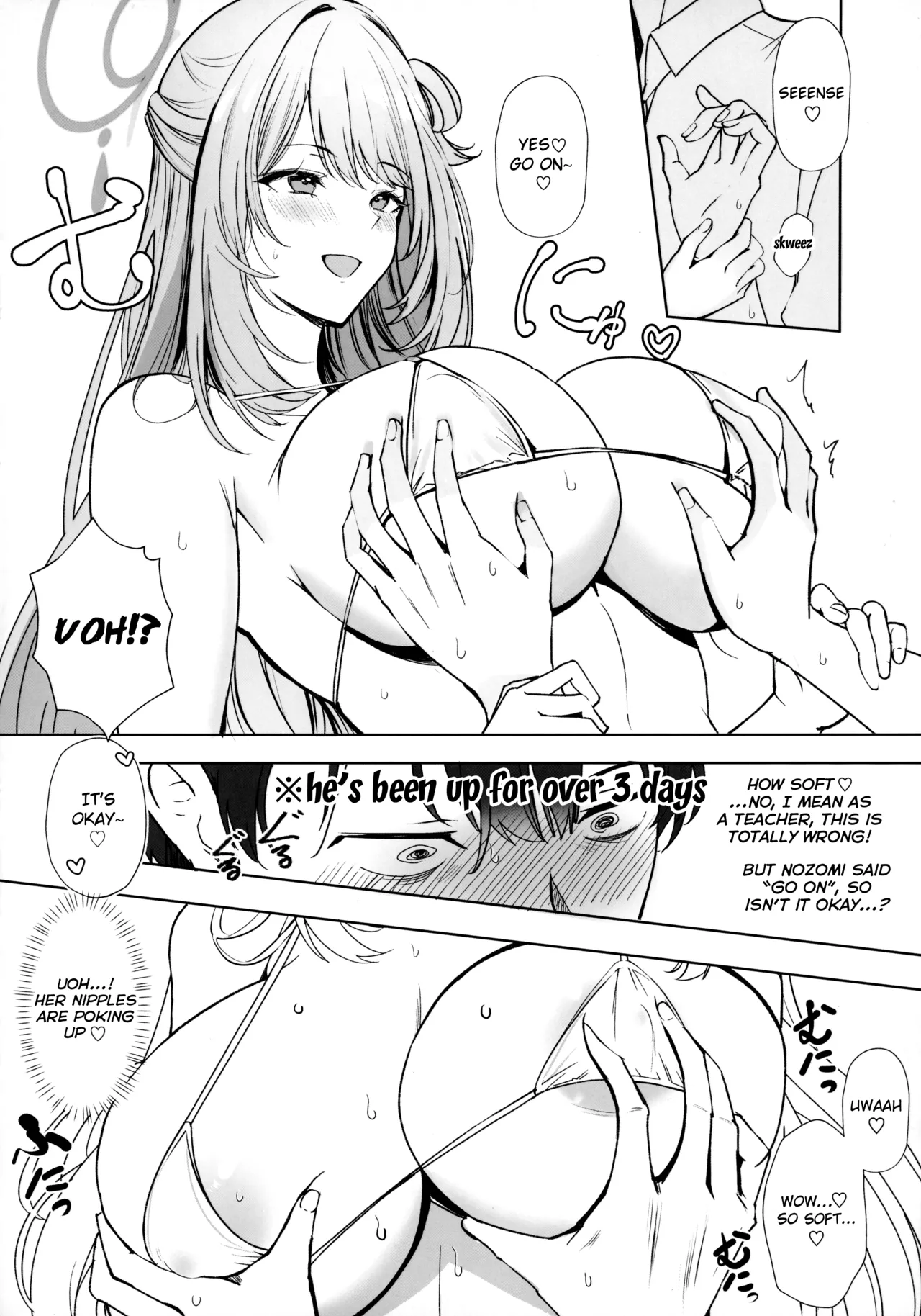 (C104) [Kuronishiki (Takaharu)]Koukando Saidai M Cup Dekapai Bisyoujo no Zenkoutei Ichaama Namahame Koubi de Sensei ga Kizetsu Suru Made Seishi Shibori Torareru Hon | Max Affection A Book in which Sensei Gets His Jizz Milked Until Passing Out From Fully Consensual Sweet Loving Bareback Mating with a Pretty Girl with Huge M Cup Tits(Blue Archive) [English] {brolen} Page 9