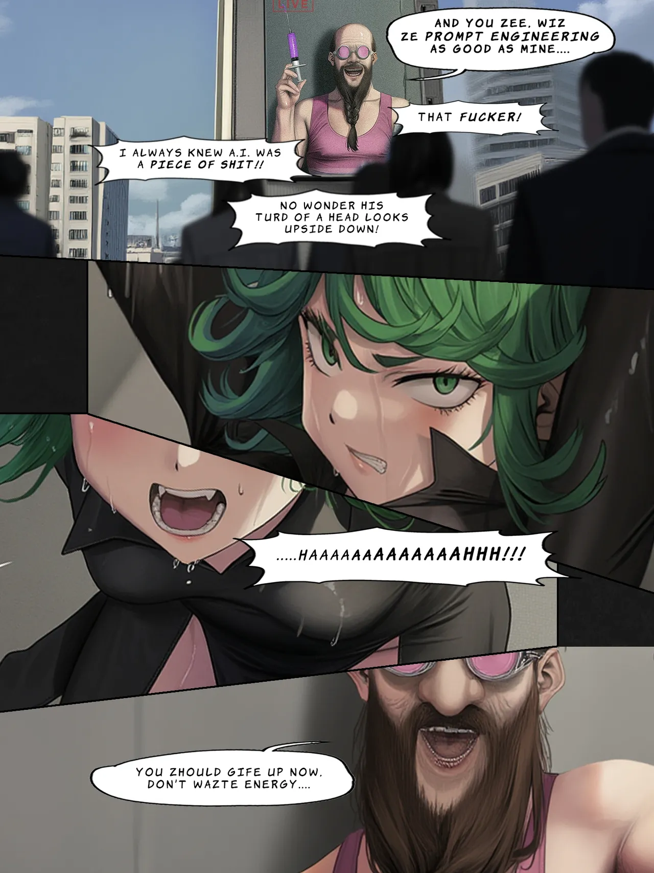 [Ongoing/WIP]Humanity's Last Broadcast - A Tatsumaki Doujin[FEFanatica/AI-Assisted] [AI Generated] Page 13