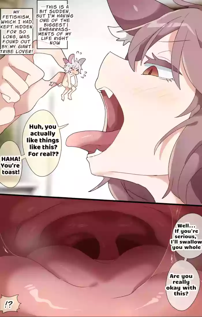 [imaat]A vore manga of a giant girl with animal ears swallowing her tiny lover whole while cursing him[English/Japanese]