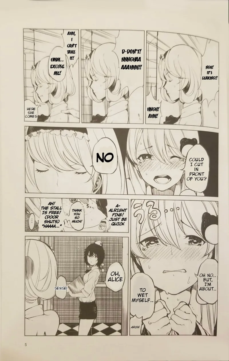 (Reitaisai 15) [Tukimi Atelier (KURUTSUKI)]Toilet ni Ikitai! Alice desu ga | I want to go to the bathroom! Alice version (Touhou Project) [English] Re-edited Page 4