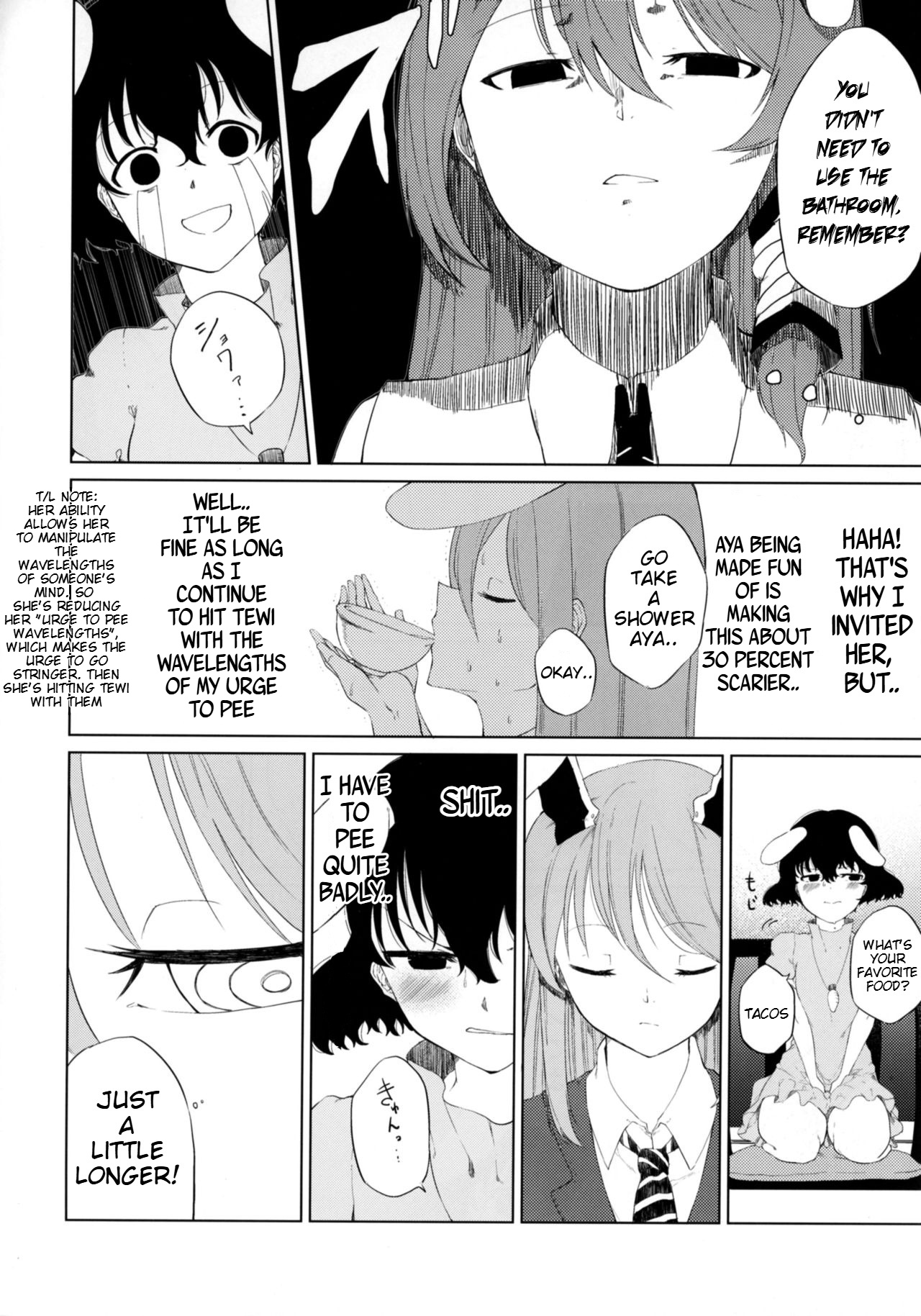 (Reitaisai 14) [Tukimi Atelier (KURUTSUKI)]Aya to Tewi to Sanae to Udonge ga Omorashi Suru Hon!!(Touhou Project) [English] Page 15