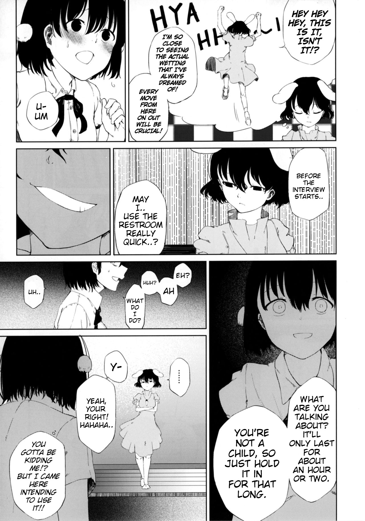 (Reitaisai 14) [Tukimi Atelier (KURUTSUKI)]Aya to Tewi to Sanae to Udonge ga Omorashi Suru Hon!!(Touhou Project) [English] Page 6